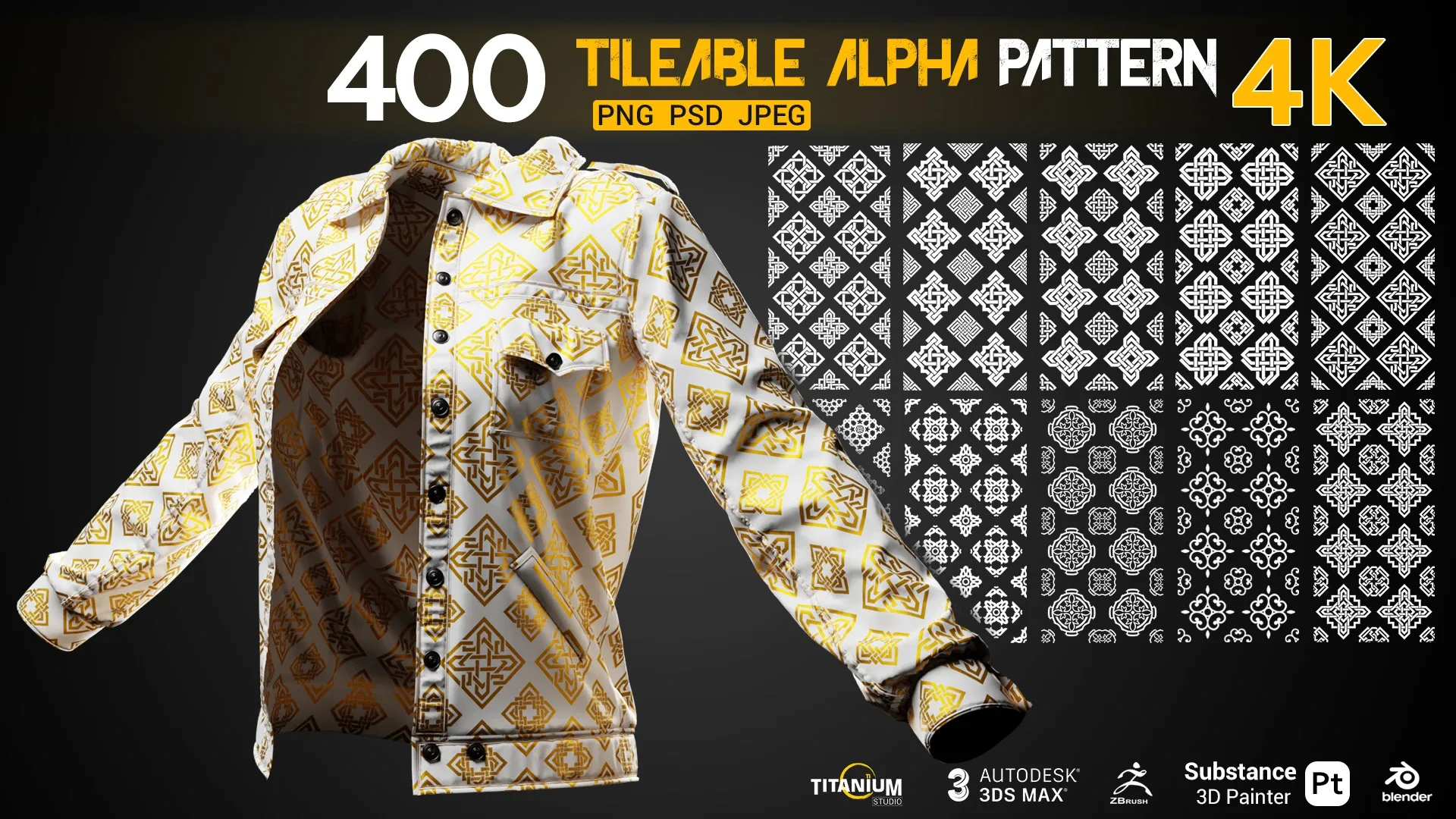 400 | Flowered and Geometrical Seamless Alpha Patterns 4K | Png + Psd +Jpg