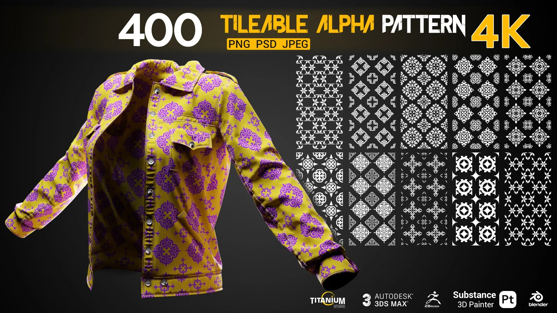 400 | Flowered and Geometrical Seamless Alpha Patterns 4K | Png + Psd +Jpg