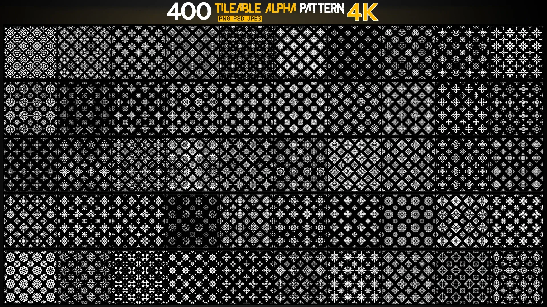 400 | Flowered and Geometrical Seamless Alpha Patterns 4K | Png + Psd +Jpg