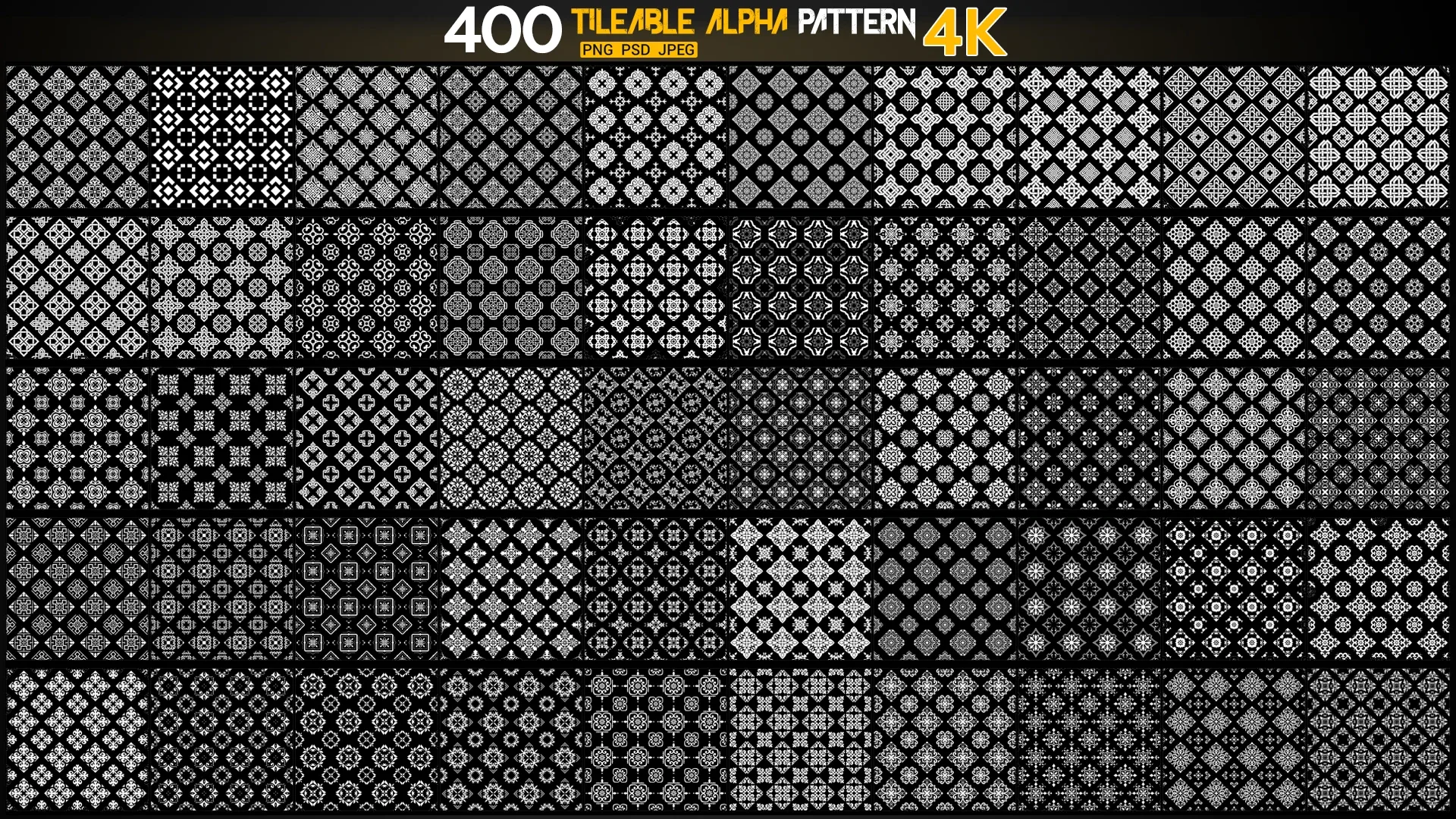 400 | Flowered and Geometrical Seamless Alpha Patterns 4K | Png + Psd +Jpg