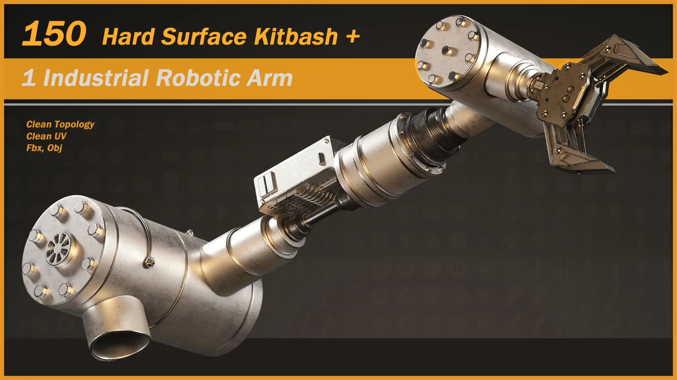 150 Hard Surface Kitbash + 1 Industrial Robotic Arm