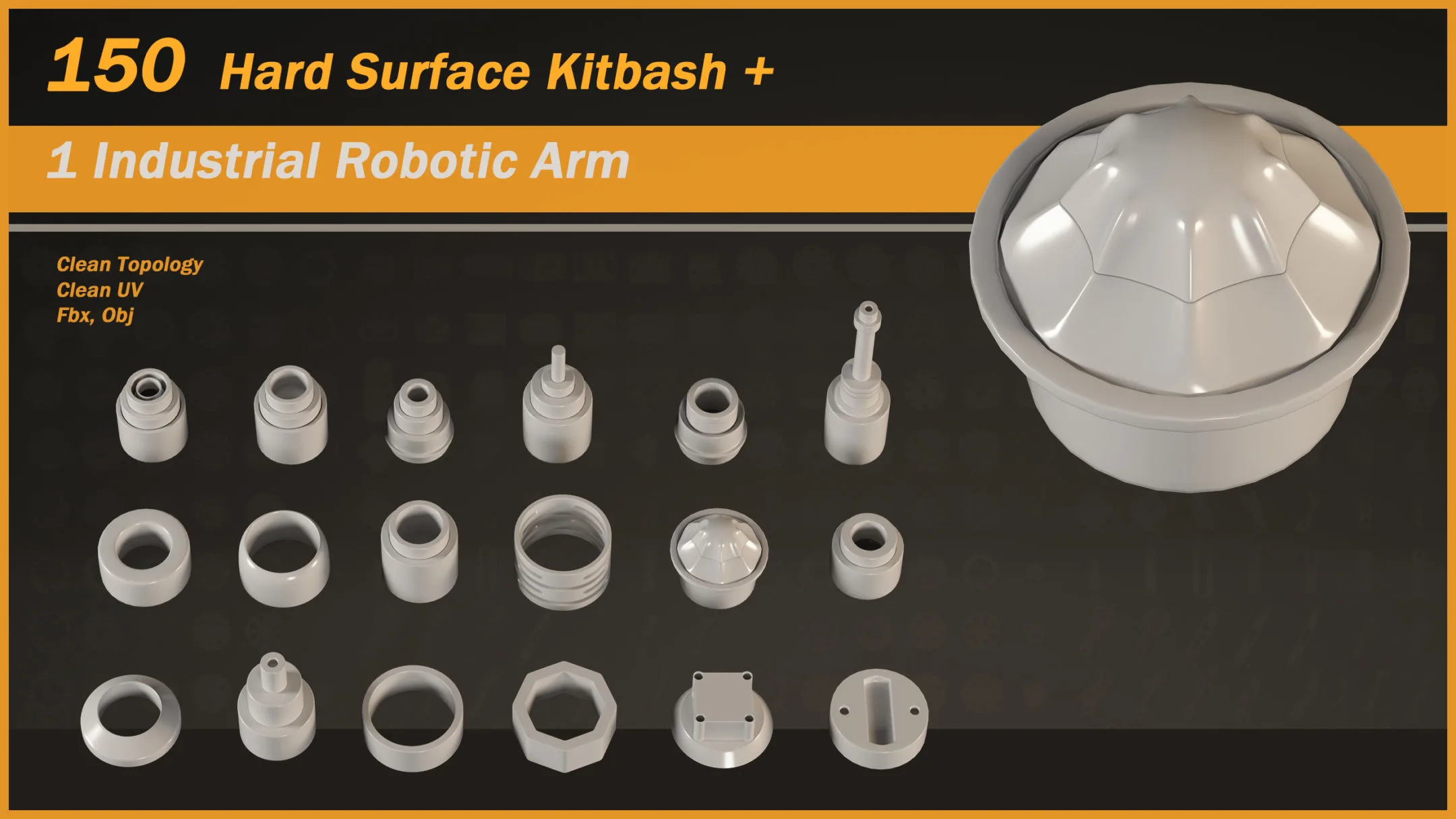 150 Hard Surface Kitbash + 1 Industrial Robotic Arm