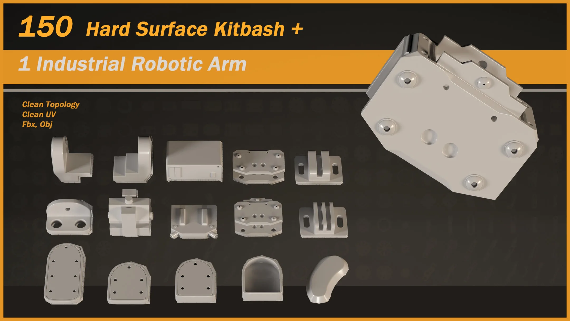 150 Hard Surface Kitbash + 1 Industrial Robotic Arm