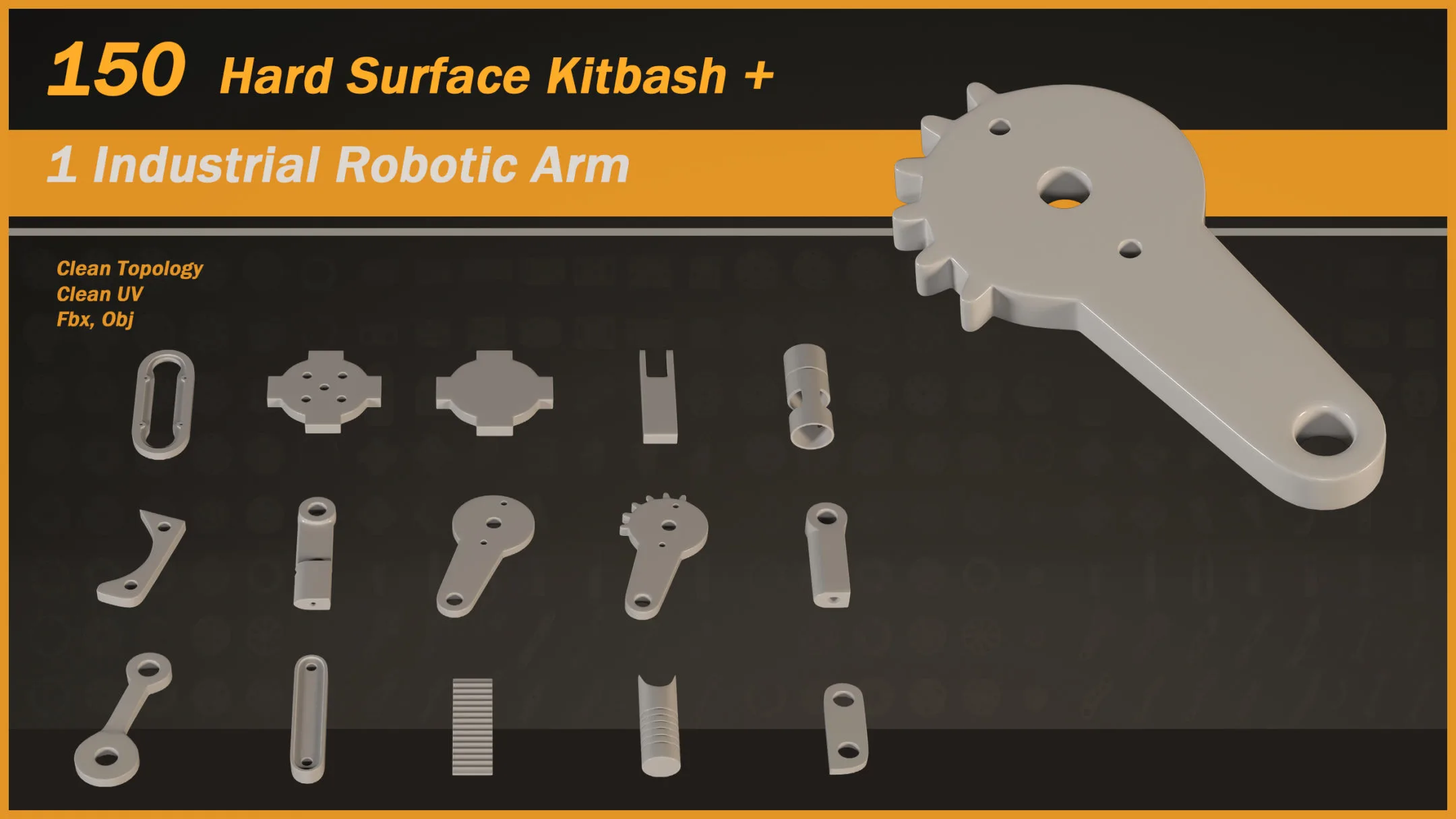 150 Hard Surface Kitbash + 1 Industrial Robotic Arm