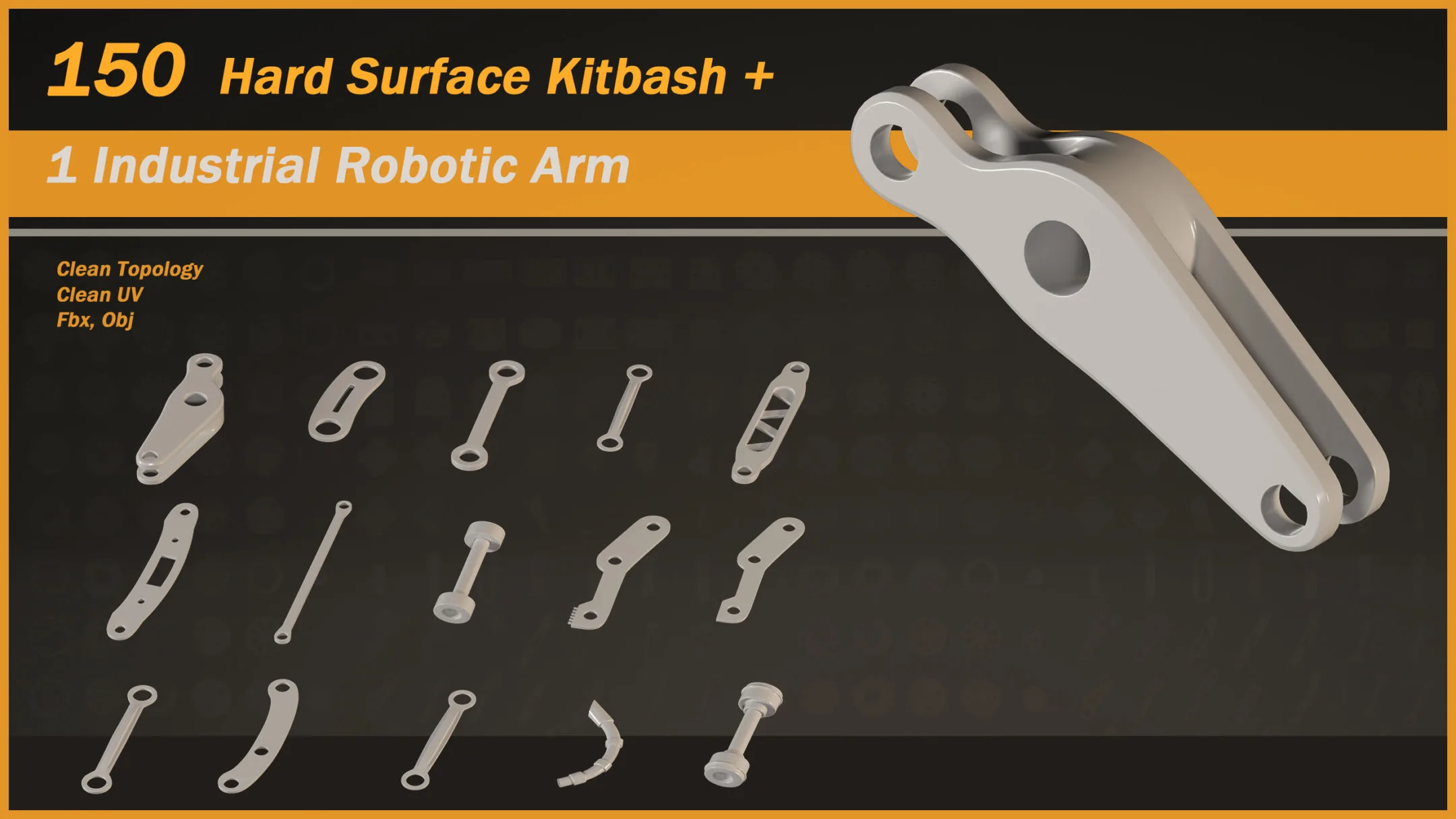 150 Hard Surface Kitbash + 1 Industrial Robotic Arm