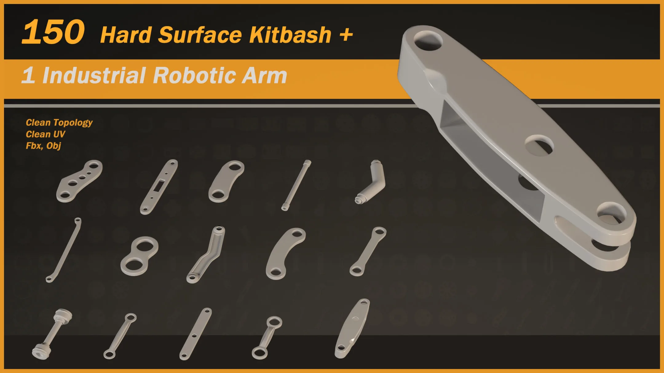 150 Hard Surface Kitbash + 1 Industrial Robotic Arm