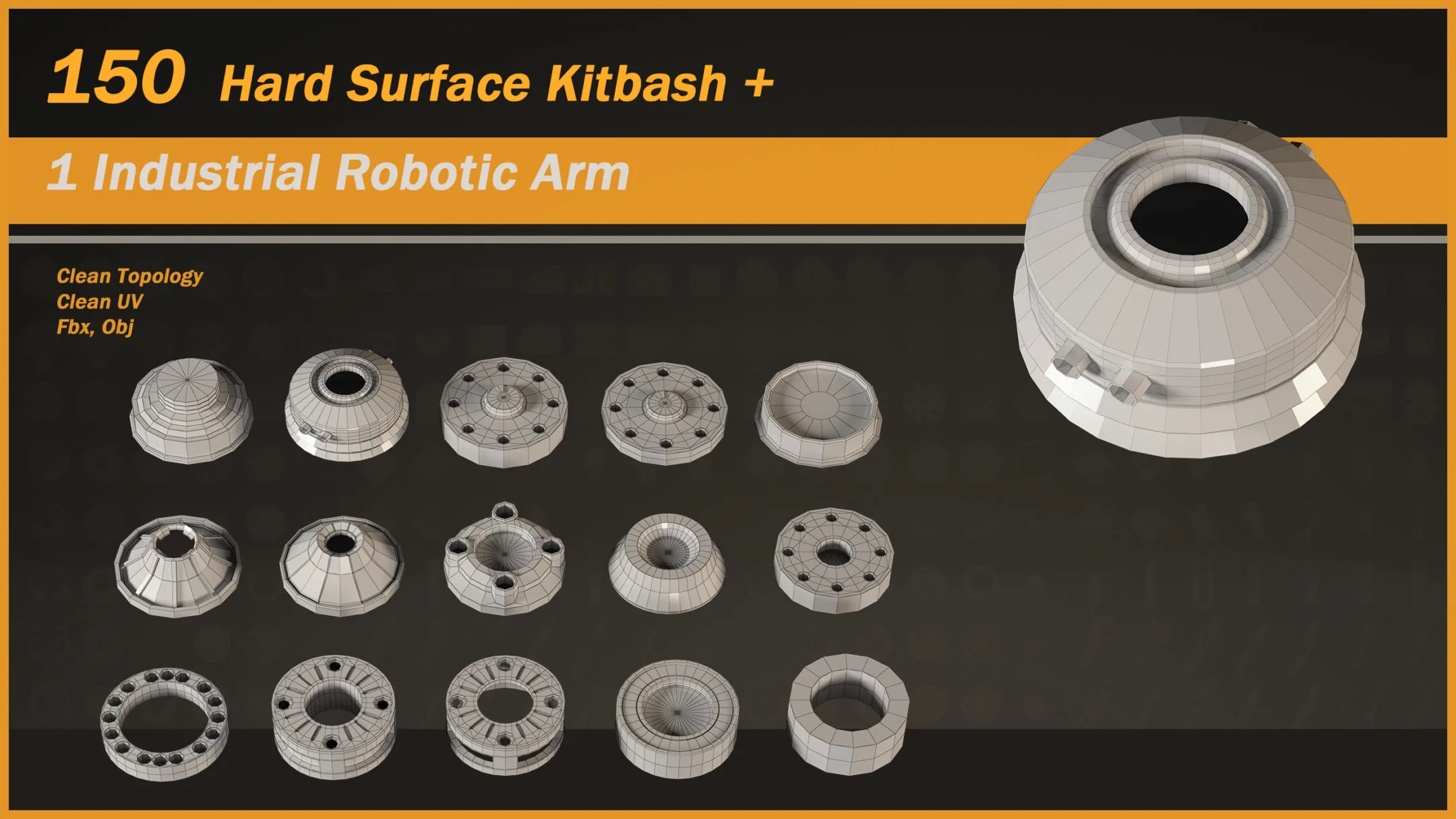 150 Hard Surface Kitbash + 1 Industrial Robotic Arm