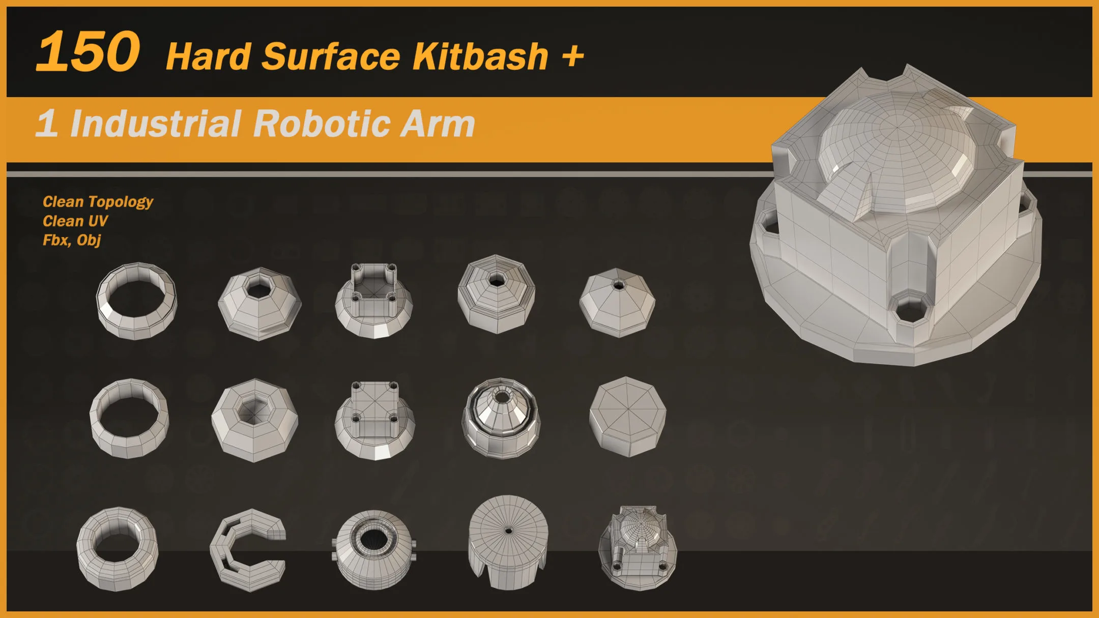 150 Hard Surface Kitbash + 1 Industrial Robotic Arm