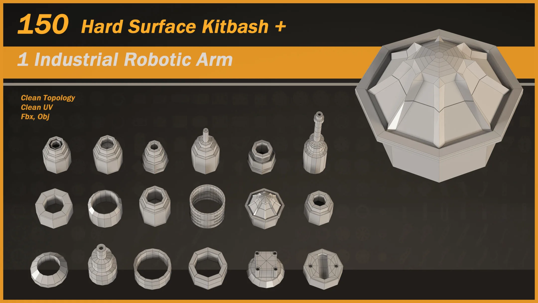 150 Hard Surface Kitbash + 1 Industrial Robotic Arm