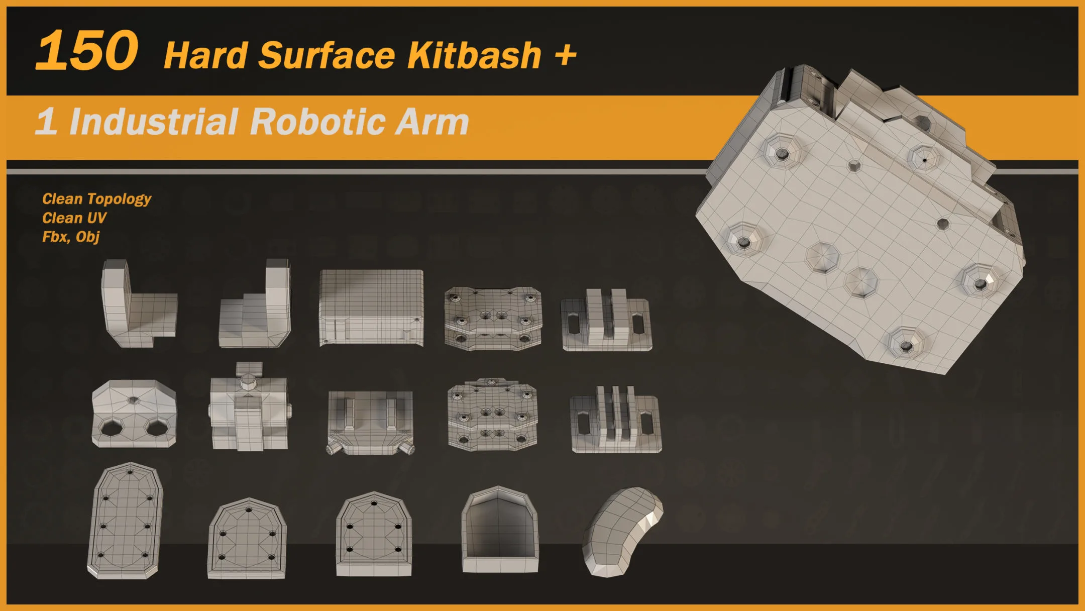 150 Hard Surface Kitbash + 1 Industrial Robotic Arm