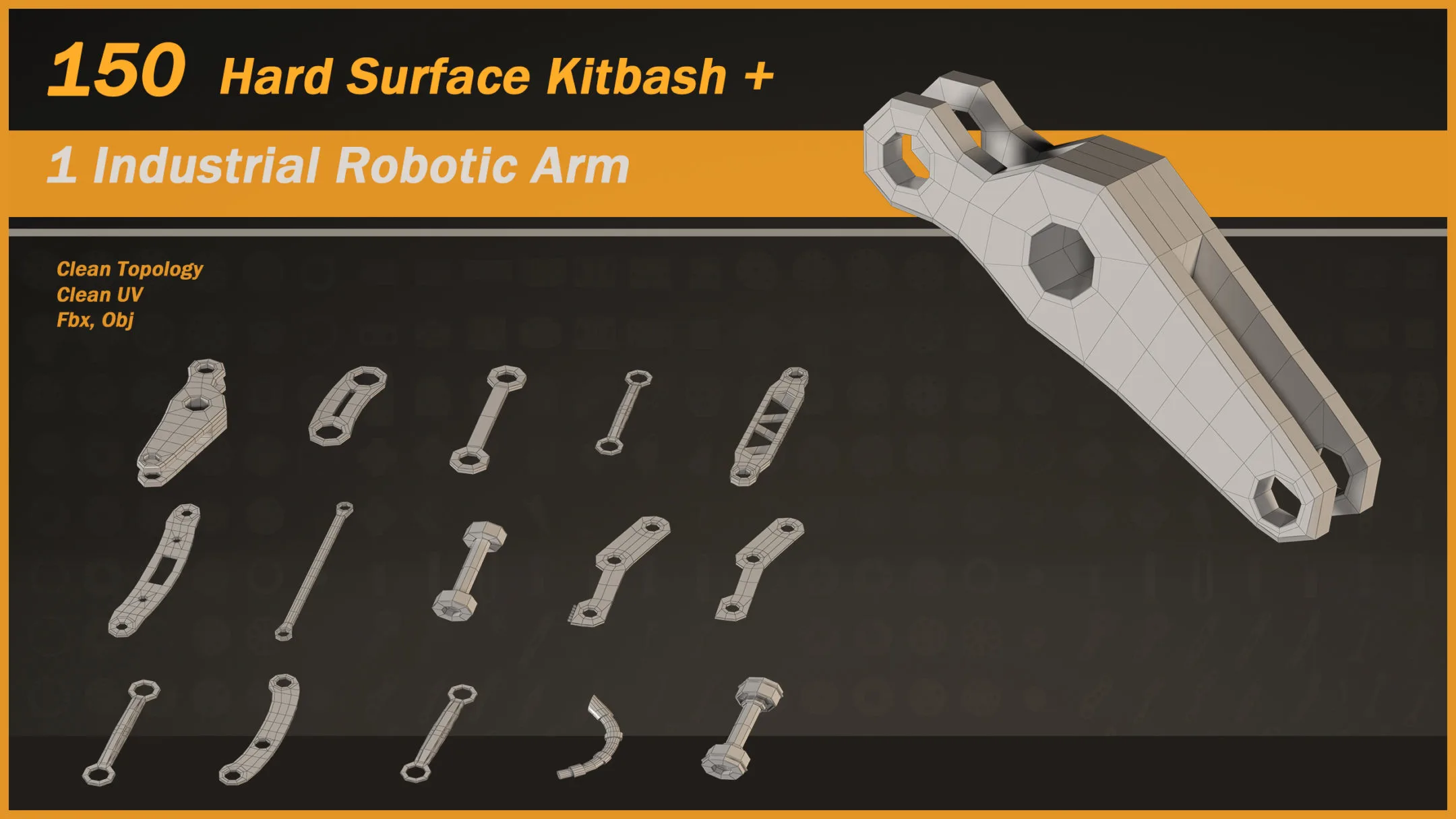 150 Hard Surface Kitbash + 1 Industrial Robotic Arm