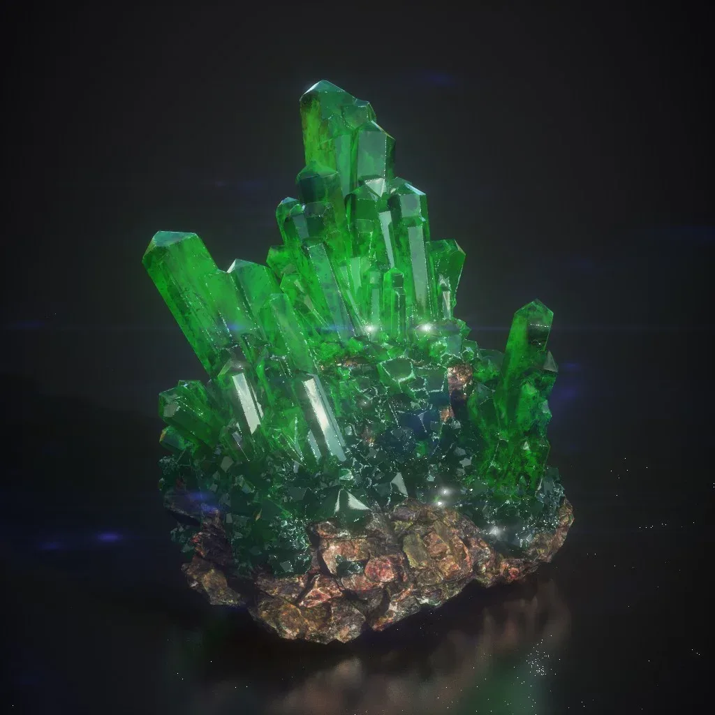 Low Poly Green Gem Mineral Rock 210829