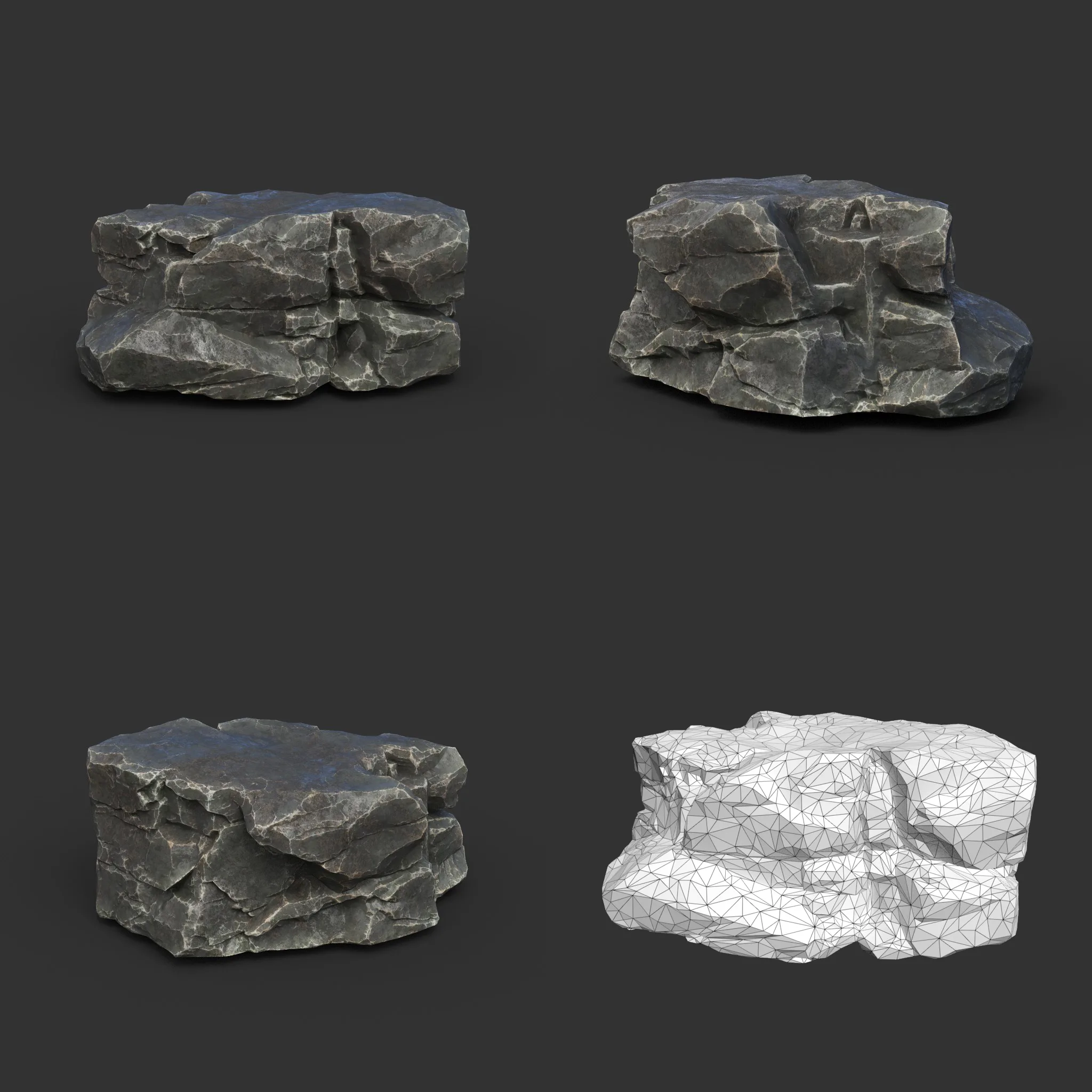 Low poly Black Sharp Modular Rock 210807