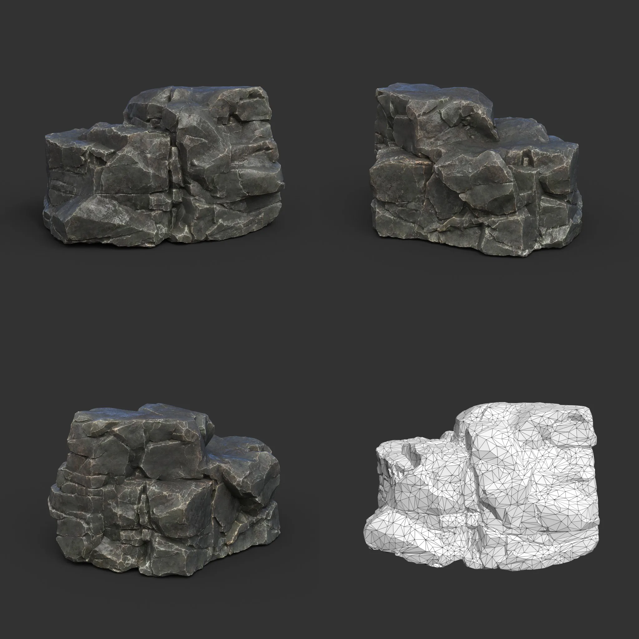 Low poly Black Sharp Modular Rock 210807