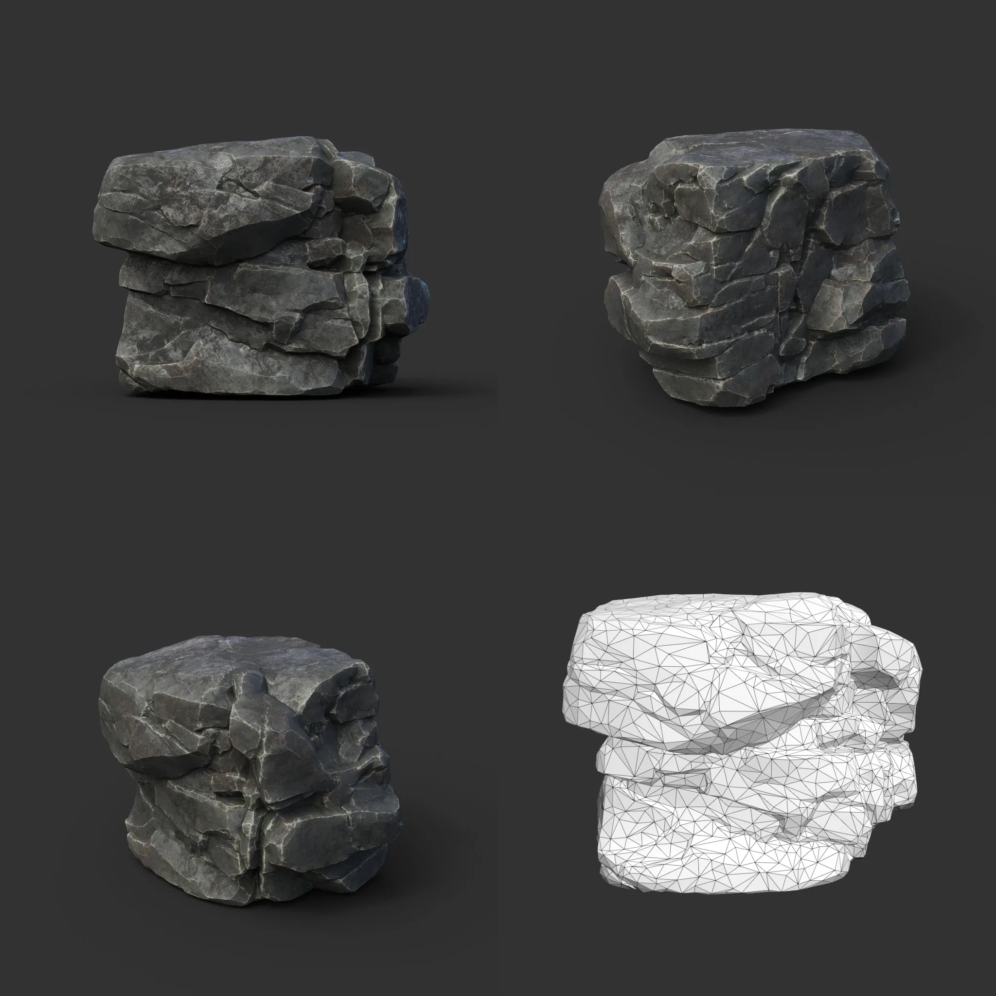 Low poly Black Sharp Modular Rock 210807