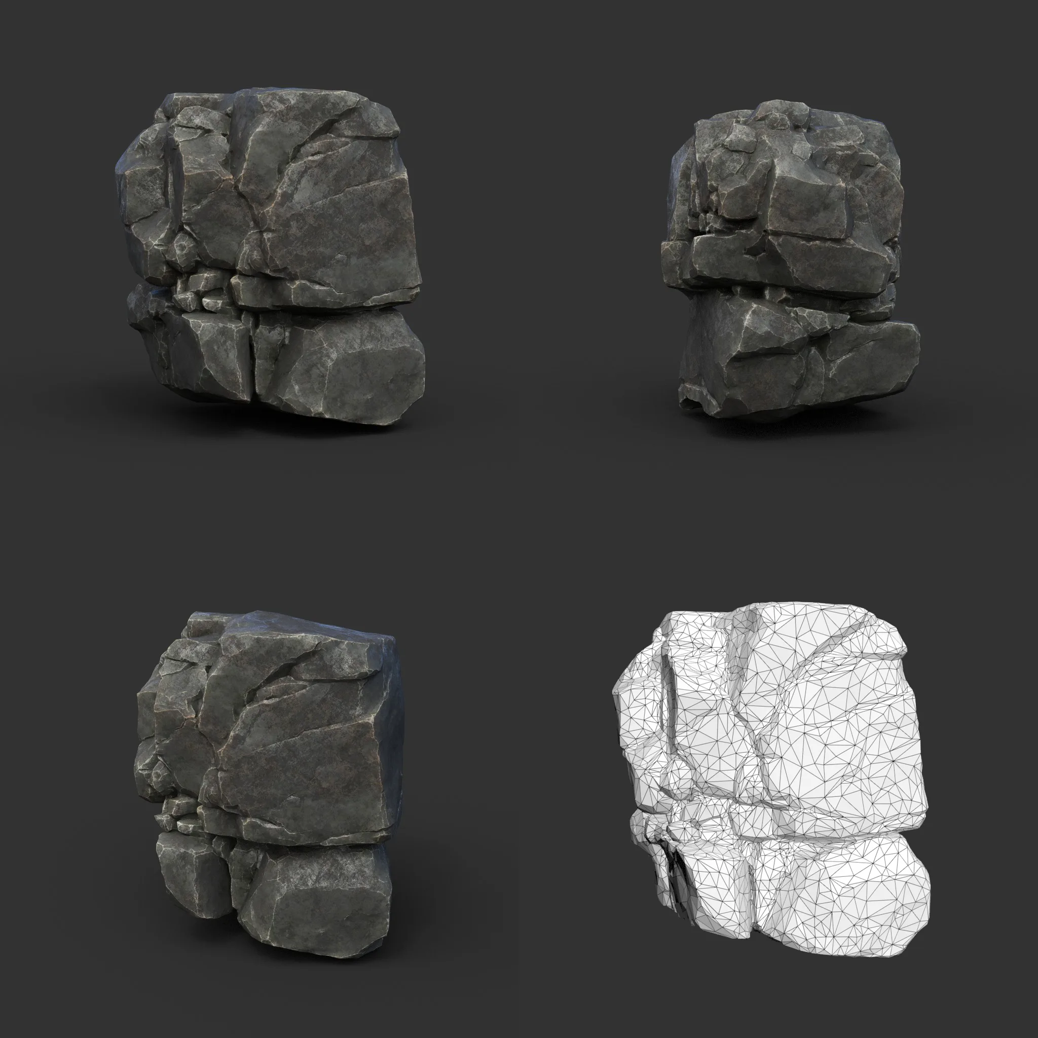 Low poly Black Sharp Modular Rock 210807