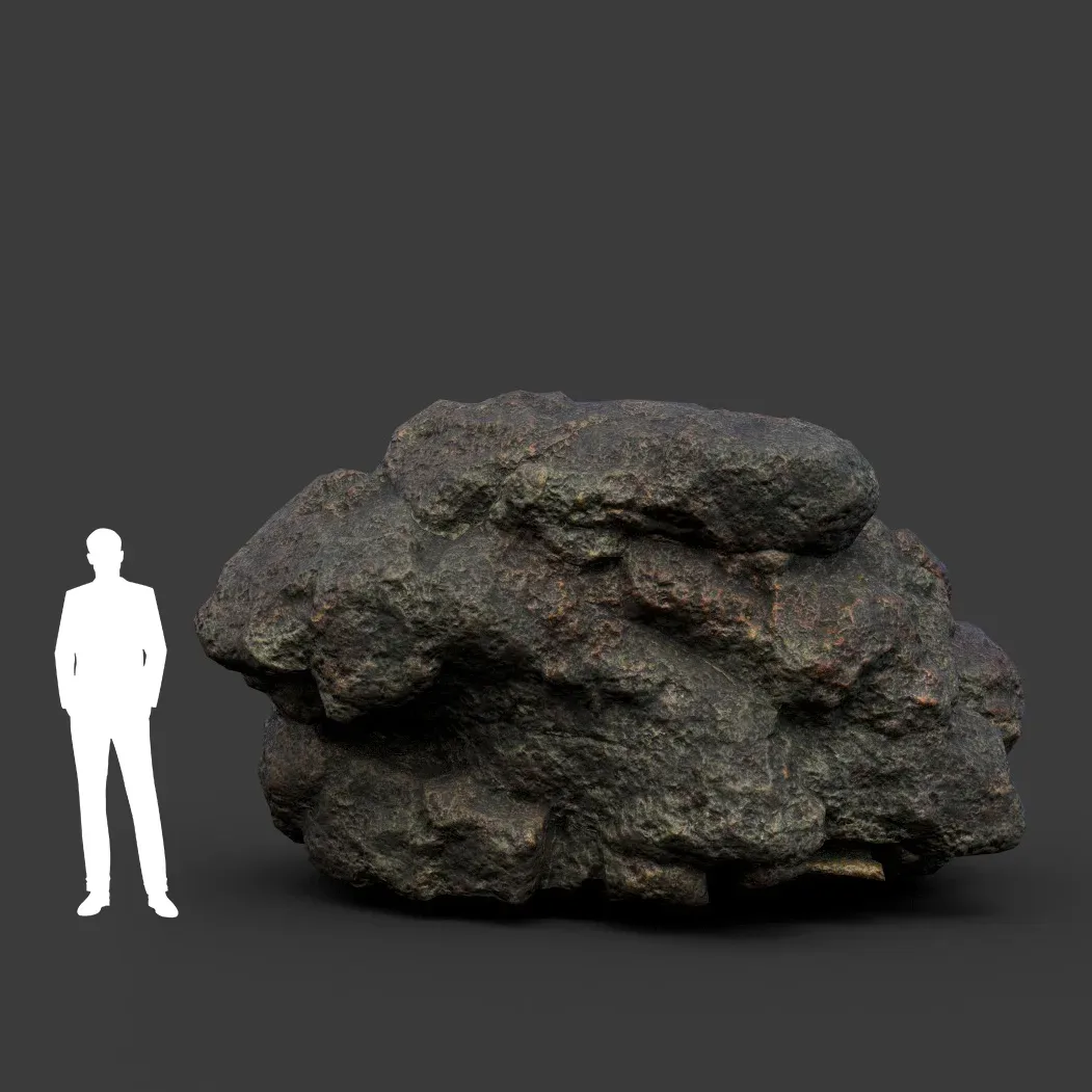 Low poly Black Mossy Lava Modular Rock 210720