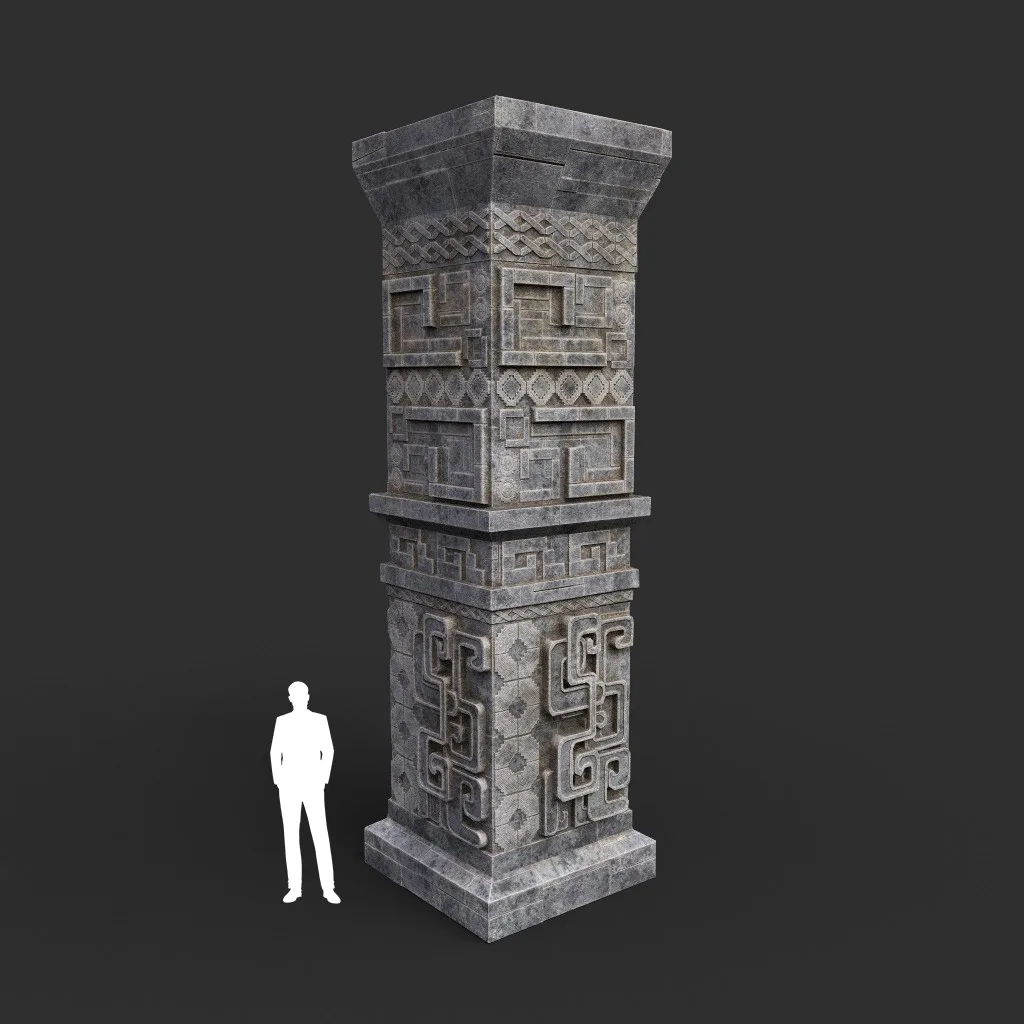 Low poly Mayan Inca Aztec Column Modular Pack 210616