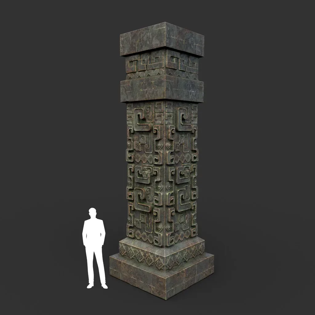 Low poly Mayan Inca Aztec Column Modular Pack Mossy 210616