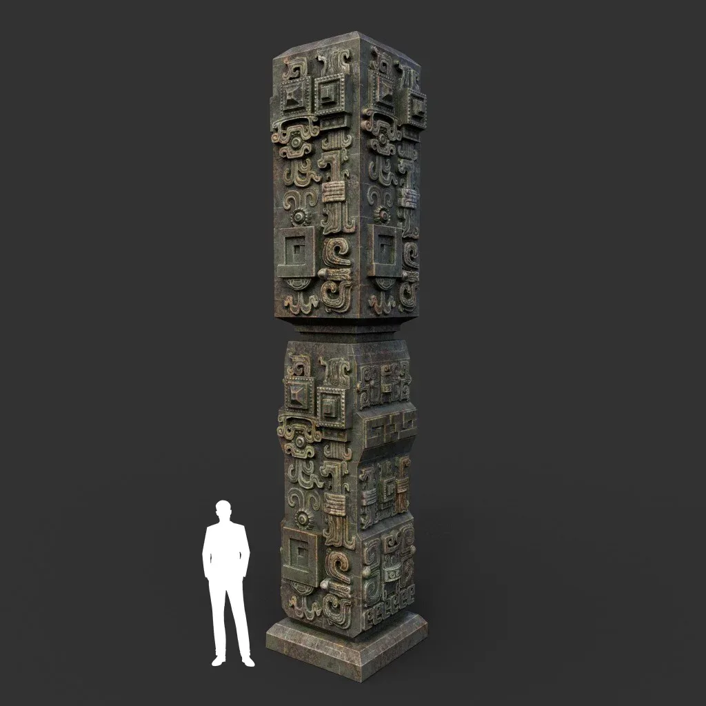 Low poly Mayan Inca Aztec Column Modular Pack Mossy 210616