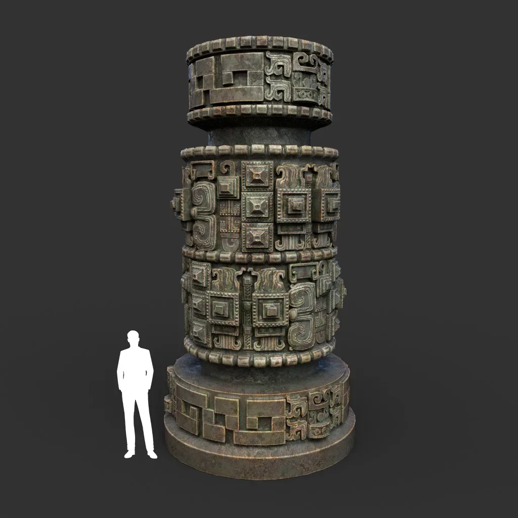 Low poly Mayan Inca Aztec Column Modular Pack Mossy 210616