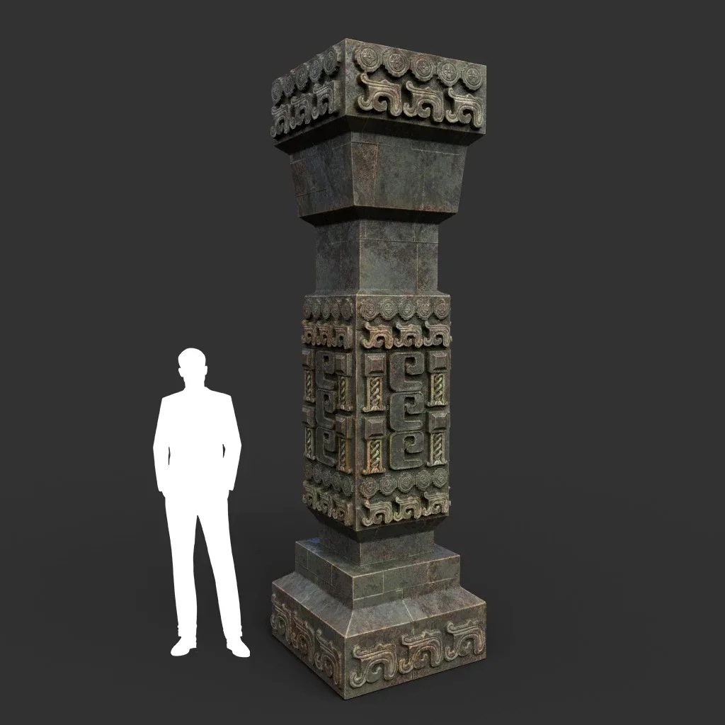 Low poly Mayan Inca Aztec Column Modular Pack Mossy 210616