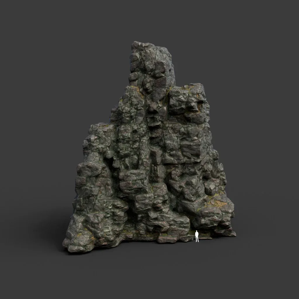 Low poly Tall Cliff Black Rock Collection 210502