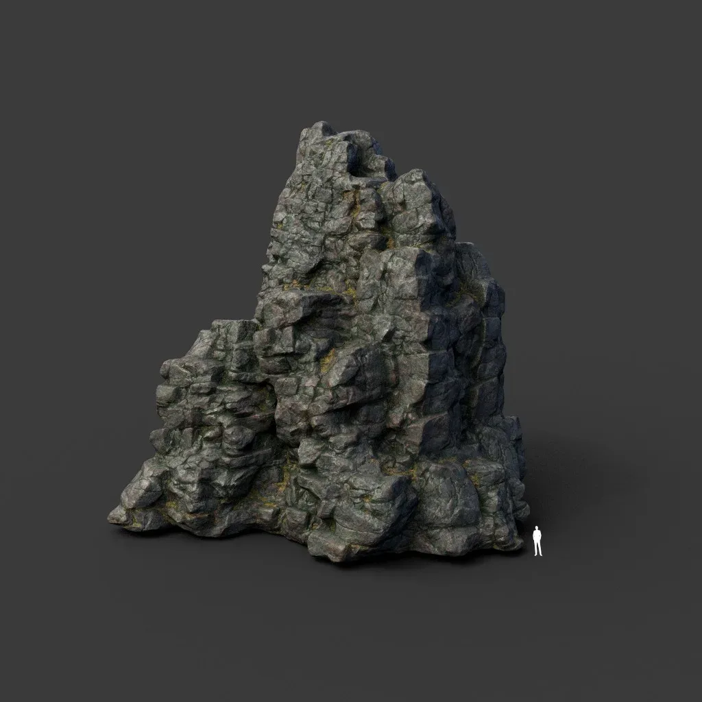 Low poly Tall Cliff Black Rock Collection 210502