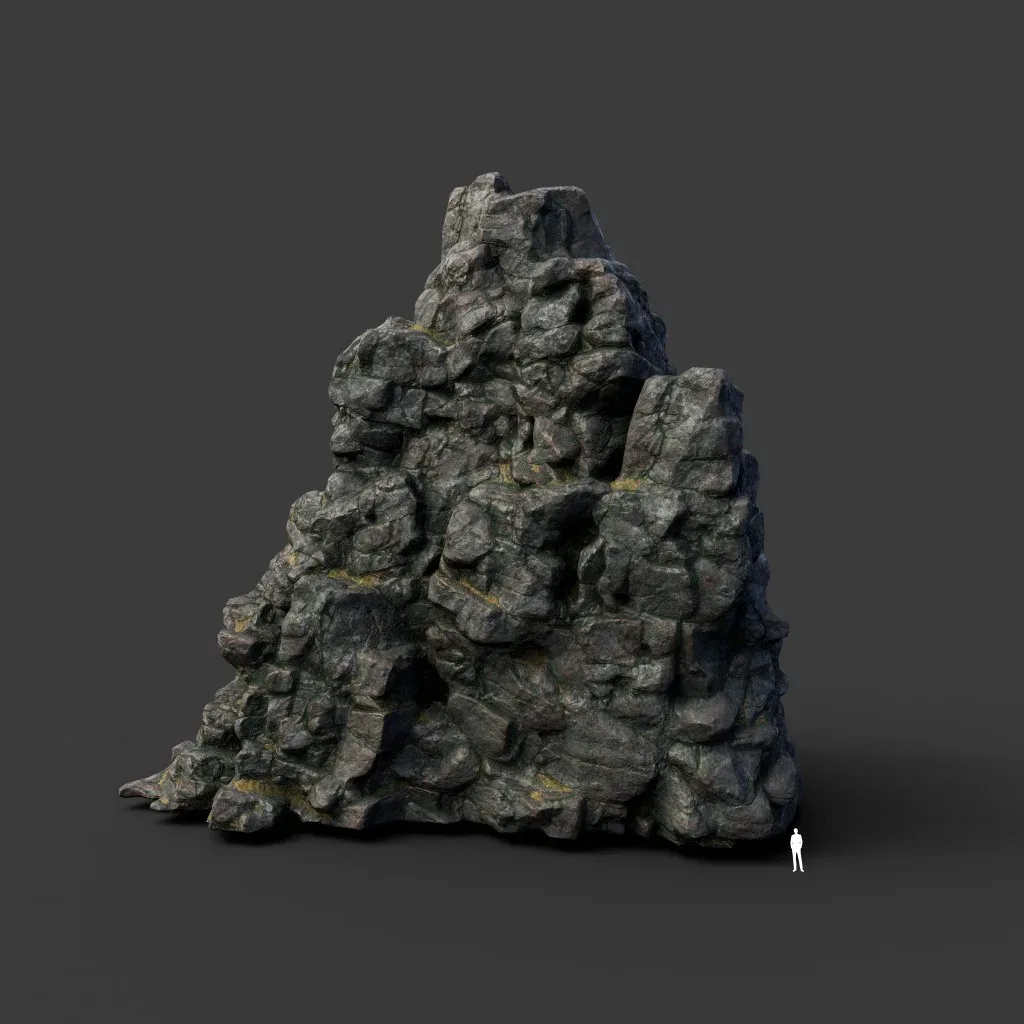 Low poly Tall Cliff Black Rock Collection 210502