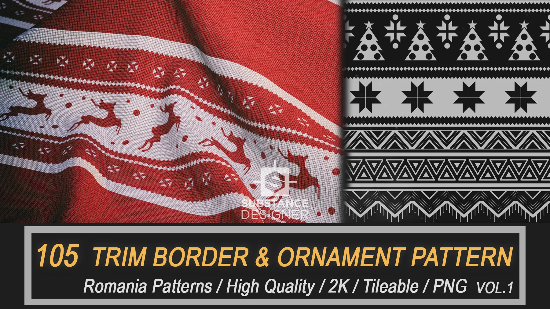 105 Romania Trim Border & Ornament Patterns Alpha Vol.1 (Tileable / 2K)