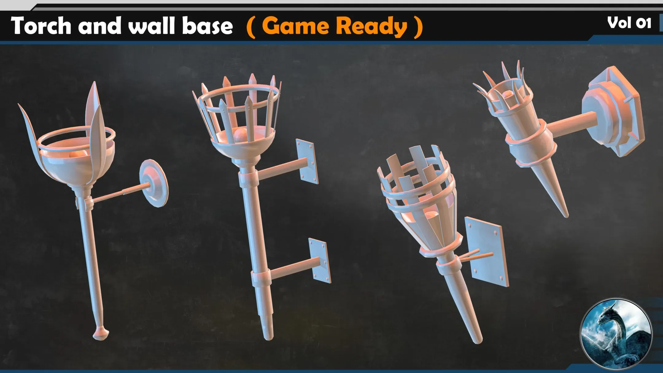 30 Torch Base Mesh (Game Ready) + 10 wall base+10 Torch and wall base