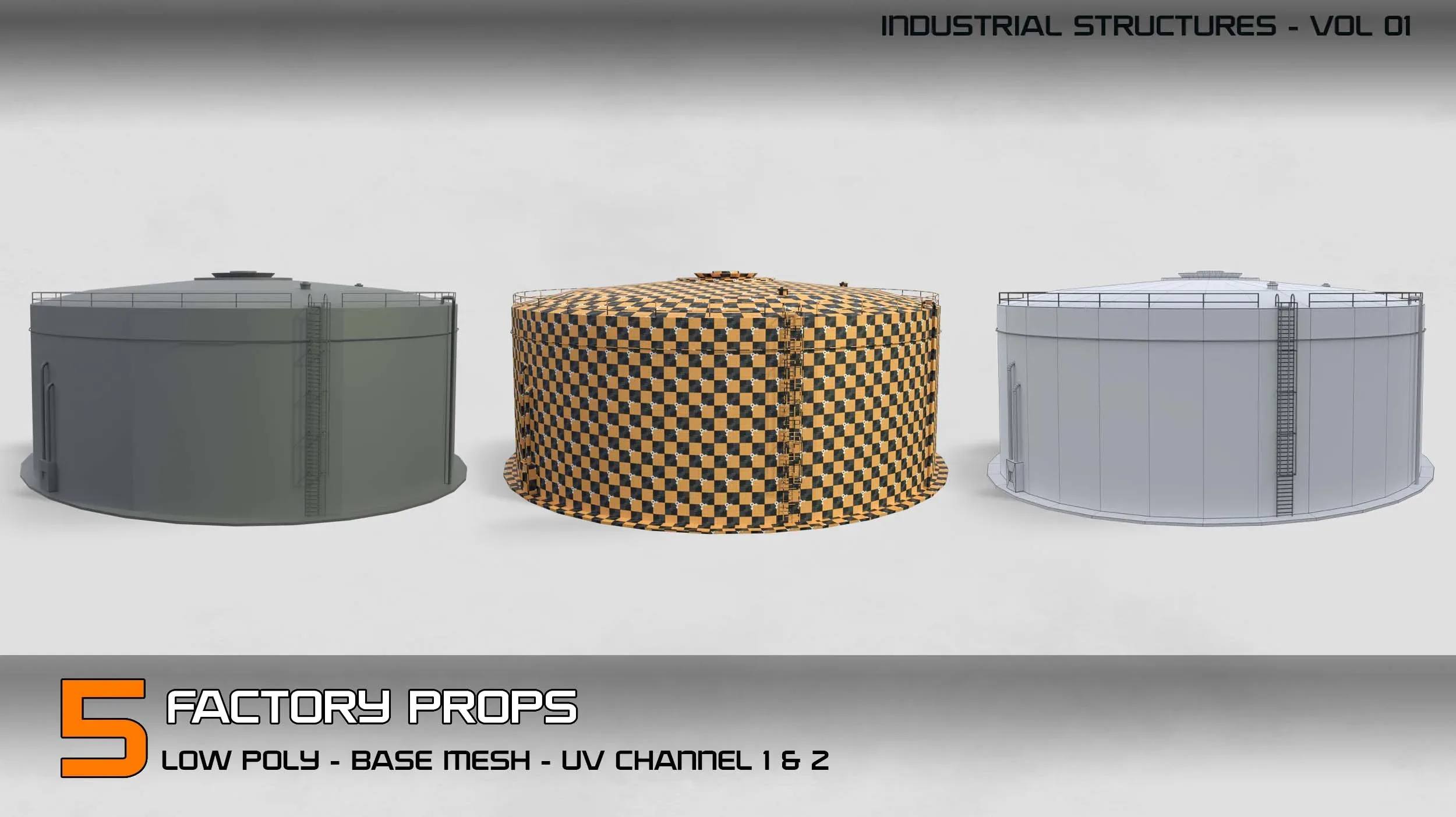 industrial structures Vol 01- 5 Factory Props (Low Poly - Base Mesh)