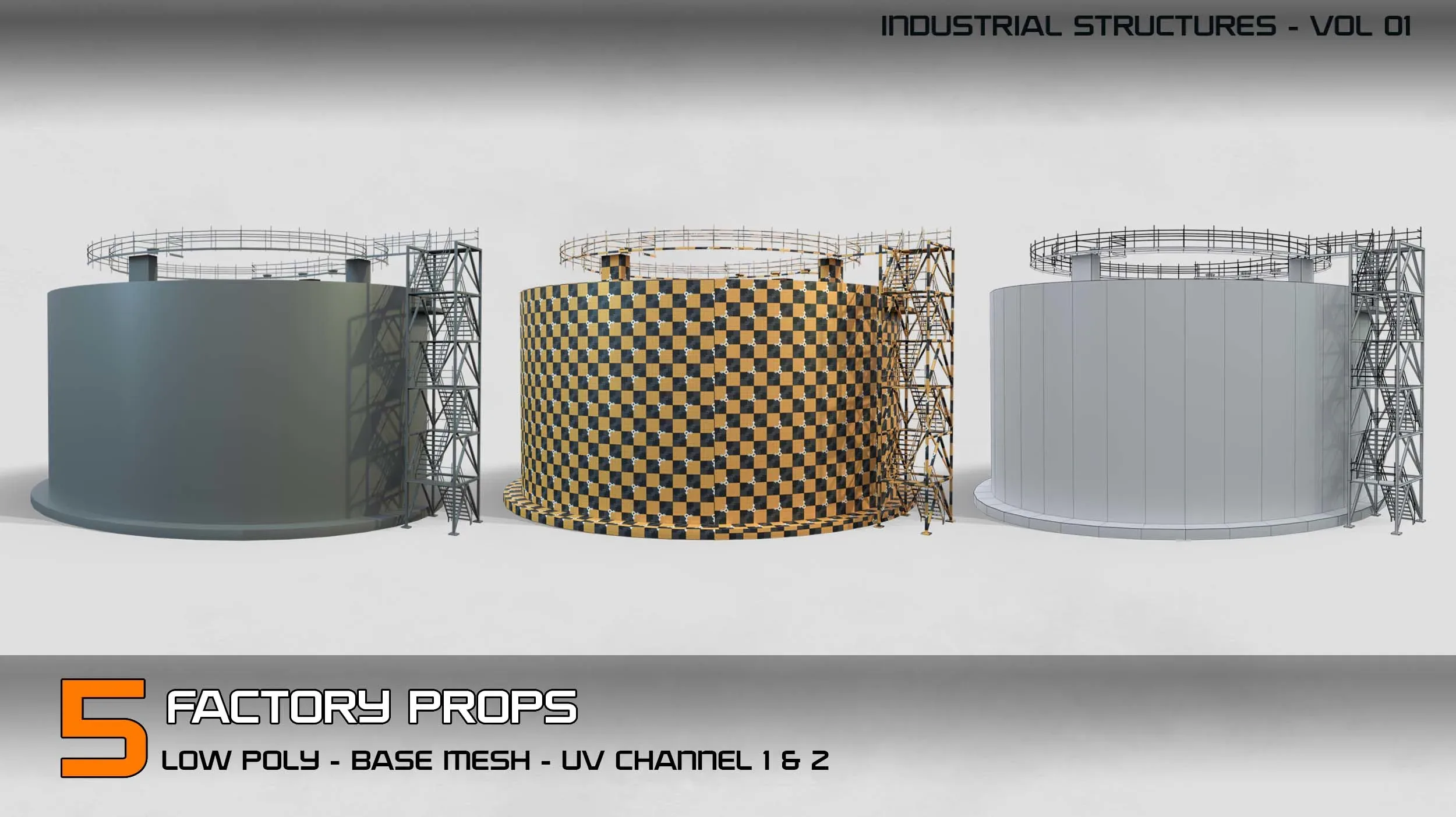 industrial structures Vol 01- 5 Factory Props (Low Poly - Base Mesh)