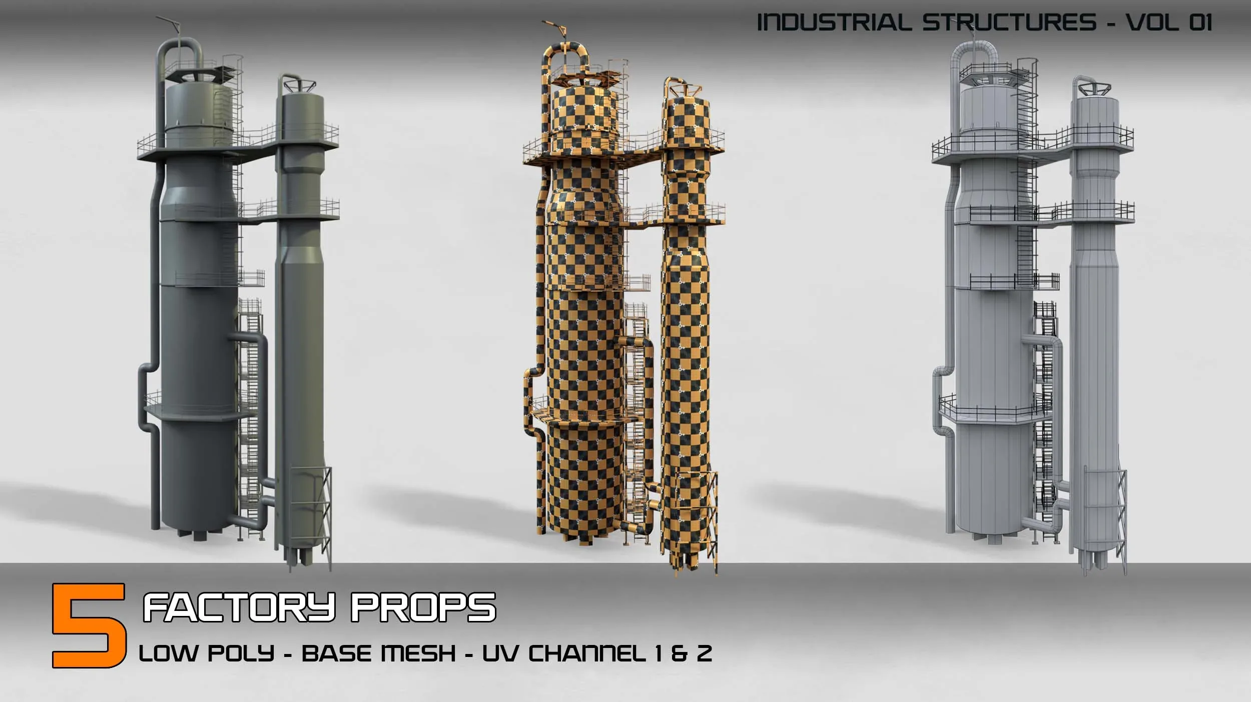 industrial structures Vol 01- 5 Factory Props (Low Poly - Base Mesh)