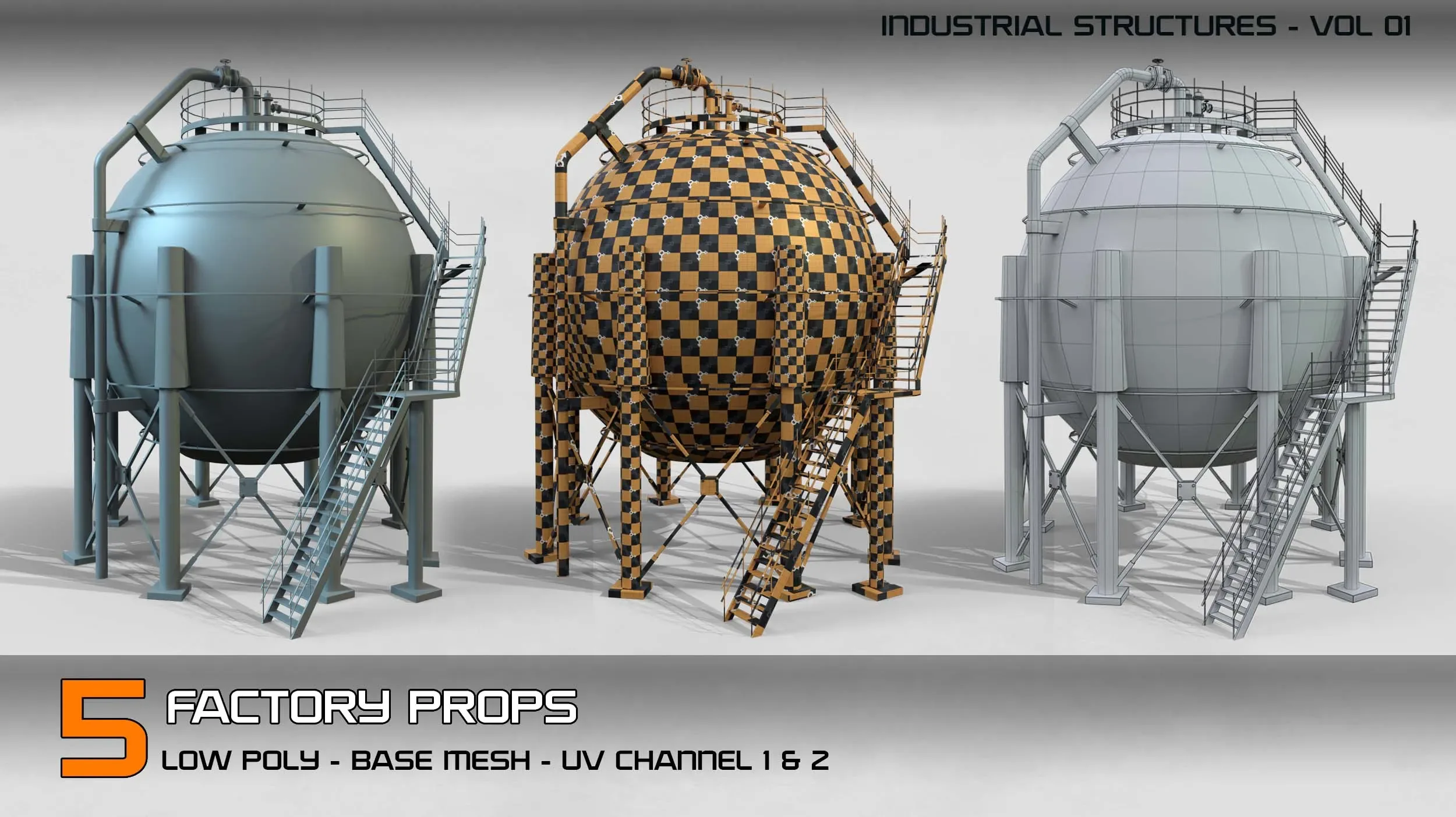 industrial structures Vol 01- 5 Factory Props (Low Poly - Base Mesh)