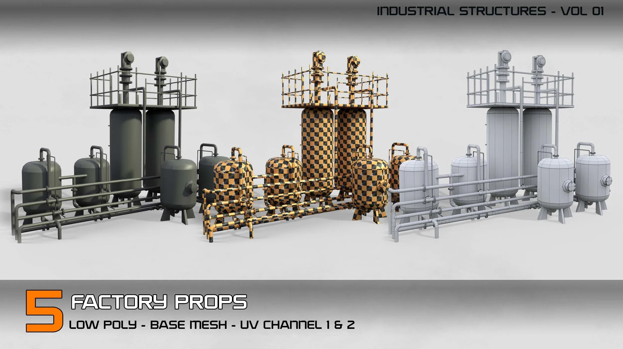 industrial structures Vol 01- 5 Factory Props (Low Poly - Base Mesh)