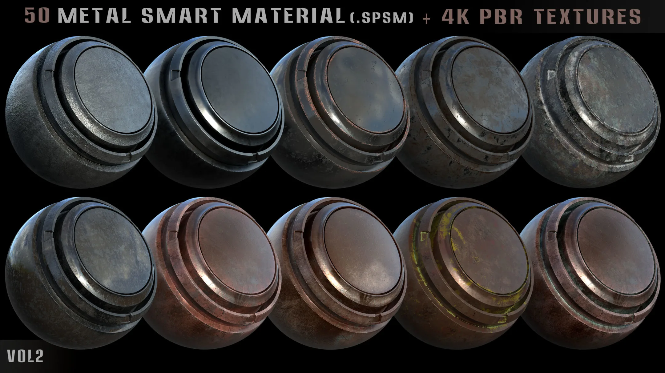 50 metal smart materials + 4k pbr textures - vol 2