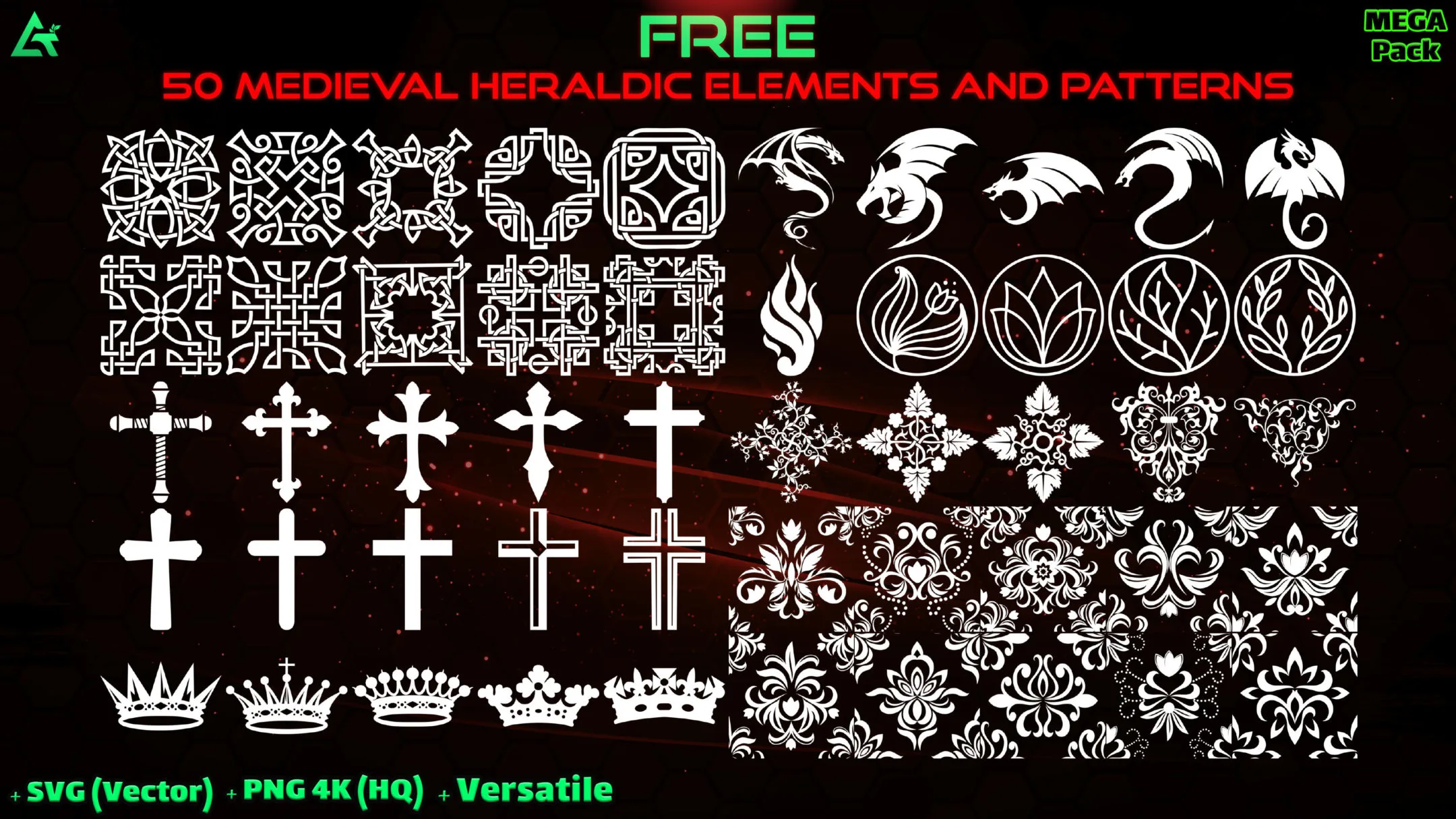 7000 Hand Painted Alpha Medieval Heraldic Symbols, Elements and Patterns (MEGA Pack) - Vol 7