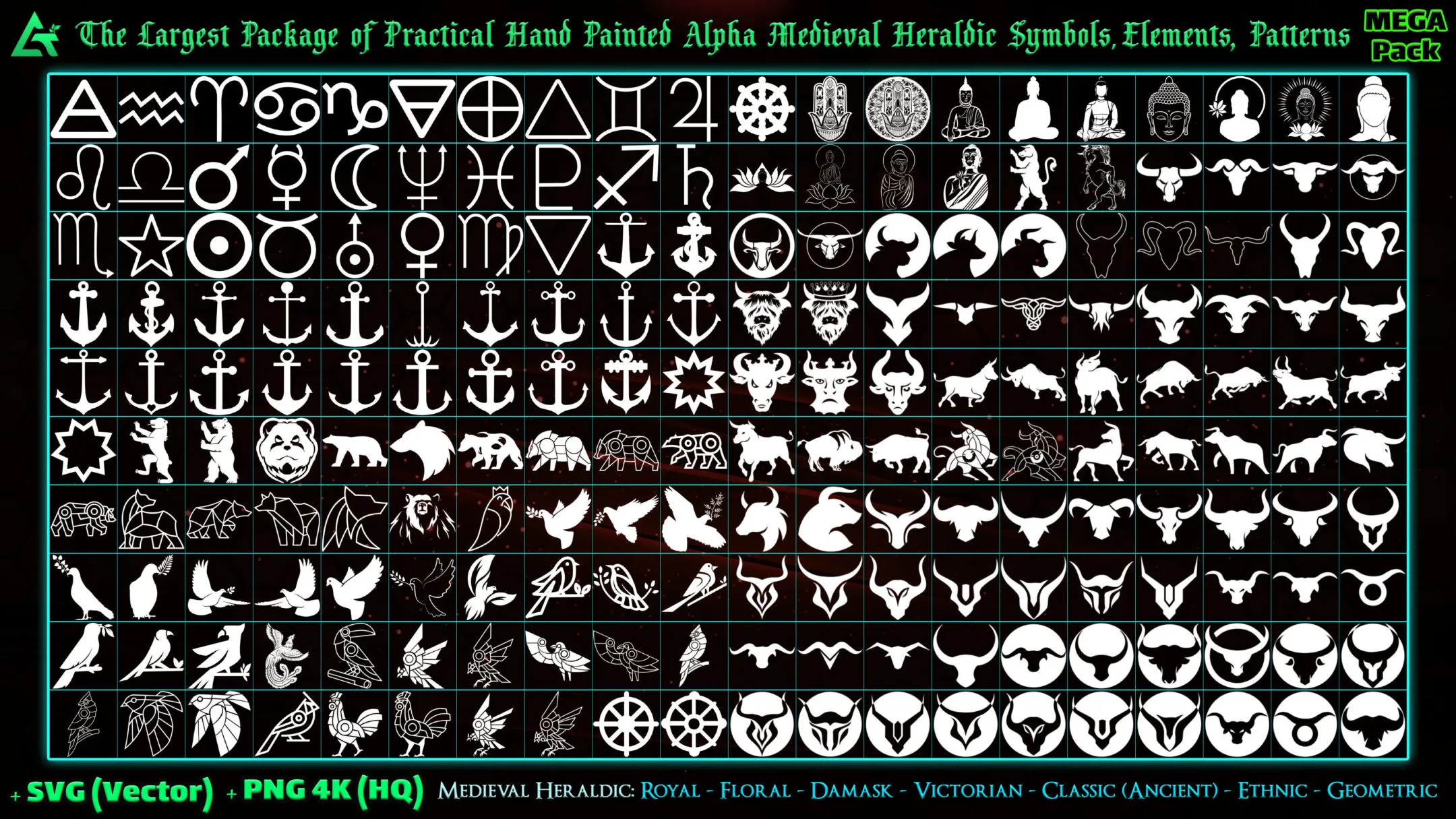 7000 Hand Painted Alpha Medieval Heraldic Symbols, Elements and Patterns (MEGA Pack) - Vol 7