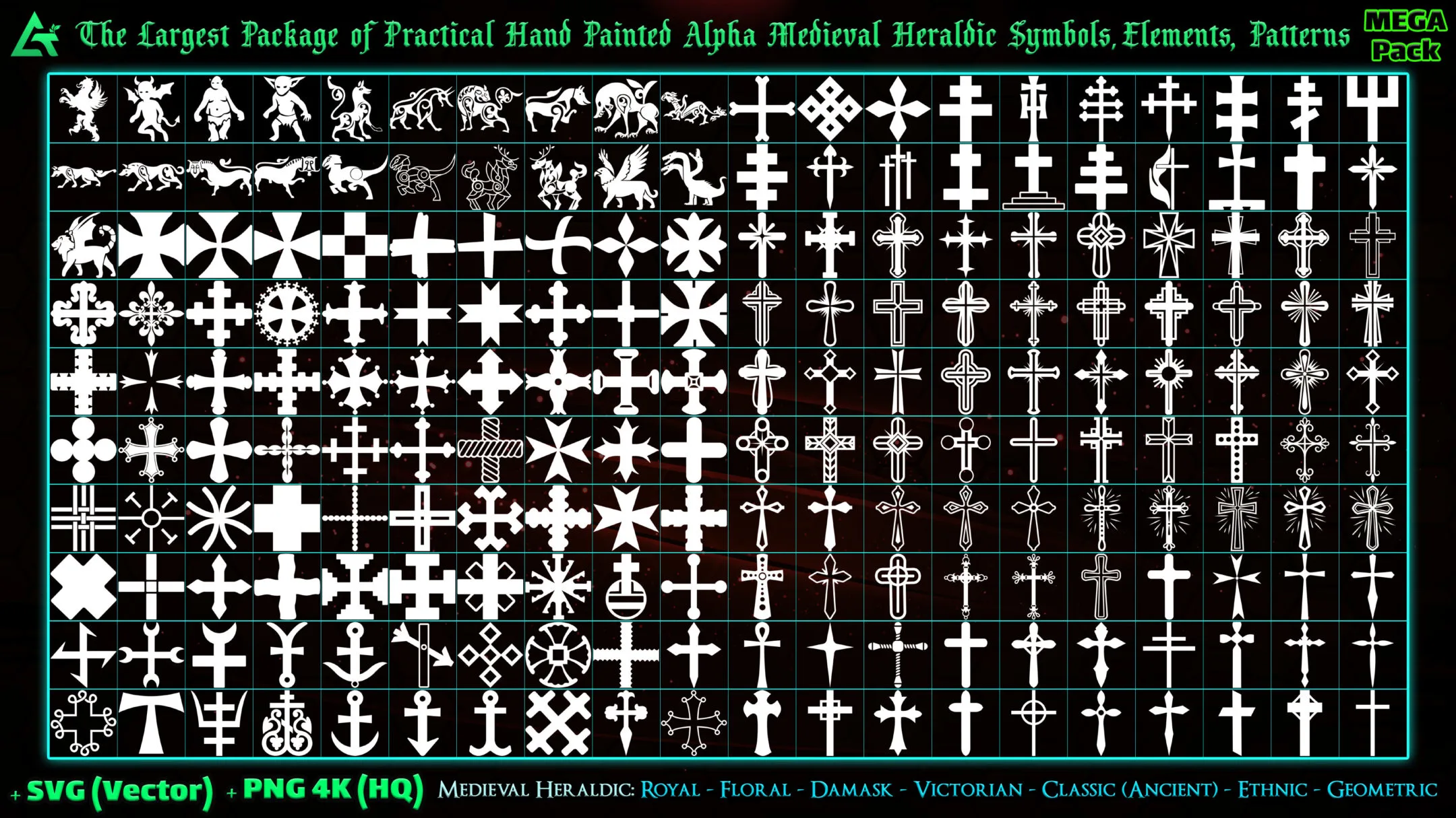 7000 Hand Painted Alpha Medieval Heraldic Symbols, Elements and Patterns (MEGA Pack) - Vol 7