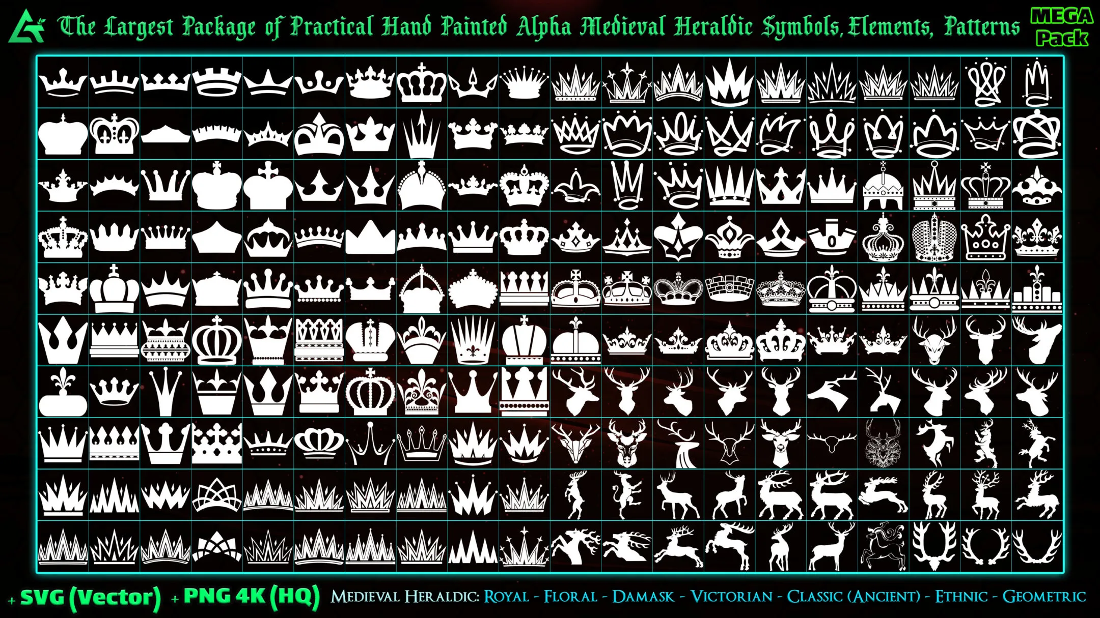 7000 Hand Painted Alpha Medieval Heraldic Symbols, Elements and Patterns (MEGA Pack) - Vol 7