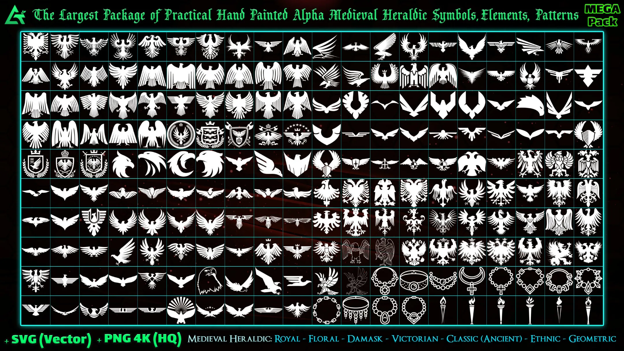 7000 Hand Painted Alpha Medieval Heraldic Symbols, Elements and Patterns (MEGA Pack) - Vol 7