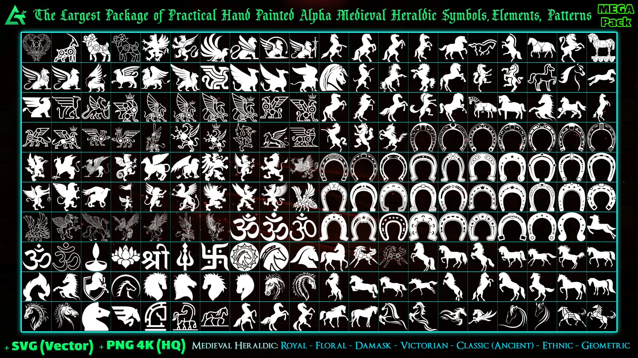 7000 Hand Painted Alpha Medieval Heraldic Symbols, Elements and Patterns (MEGA Pack) - Vol 7