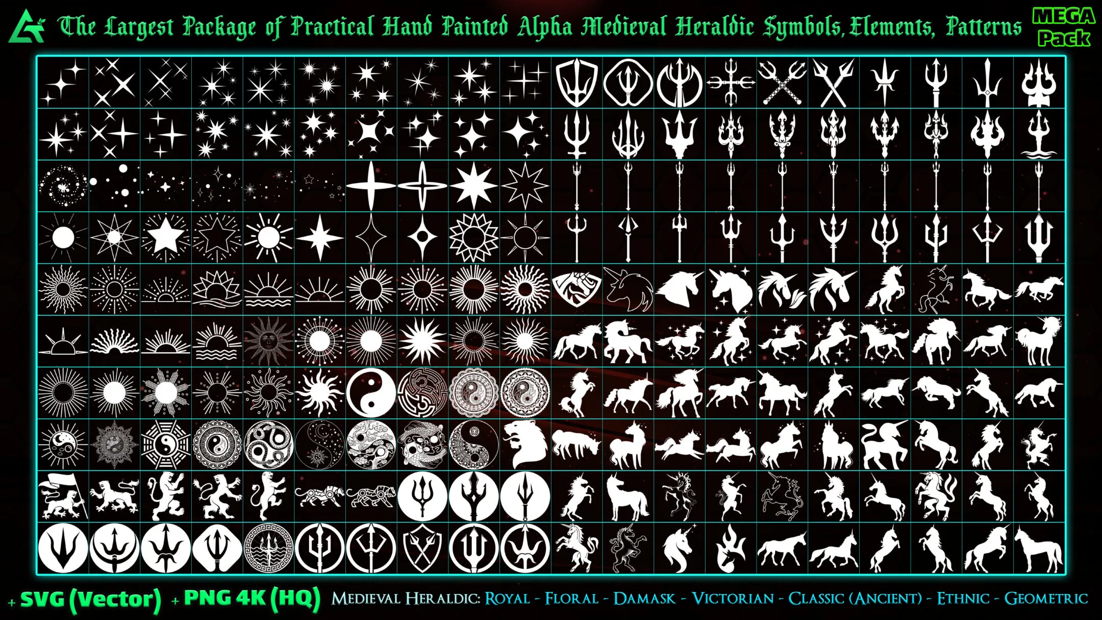 7000 Hand Painted Alpha Medieval Heraldic Symbols, Elements and Patterns (MEGA Pack) - Vol 7