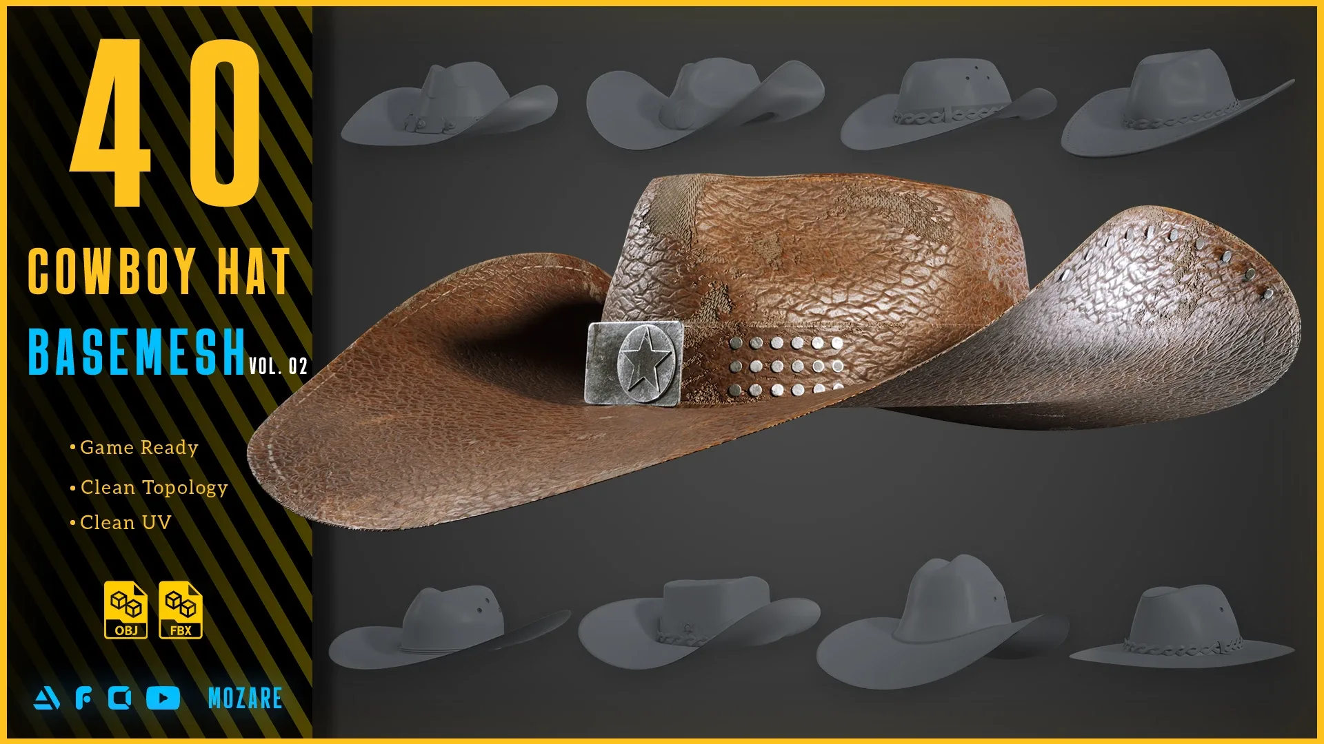 40 Cowboy Hat Basemesh Vol.02 (Game Ready)