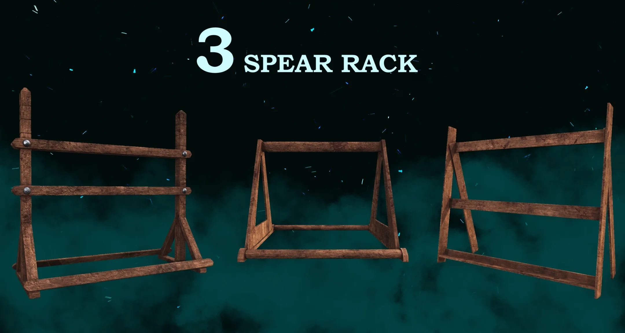 50 Epic Spear + 3 Spear Rack Base Mesh - Vol 01 (Game Raedy)