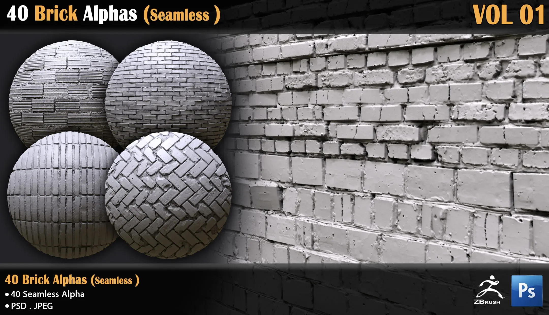 40 Brick Alphas (Seamless ) VOL-01