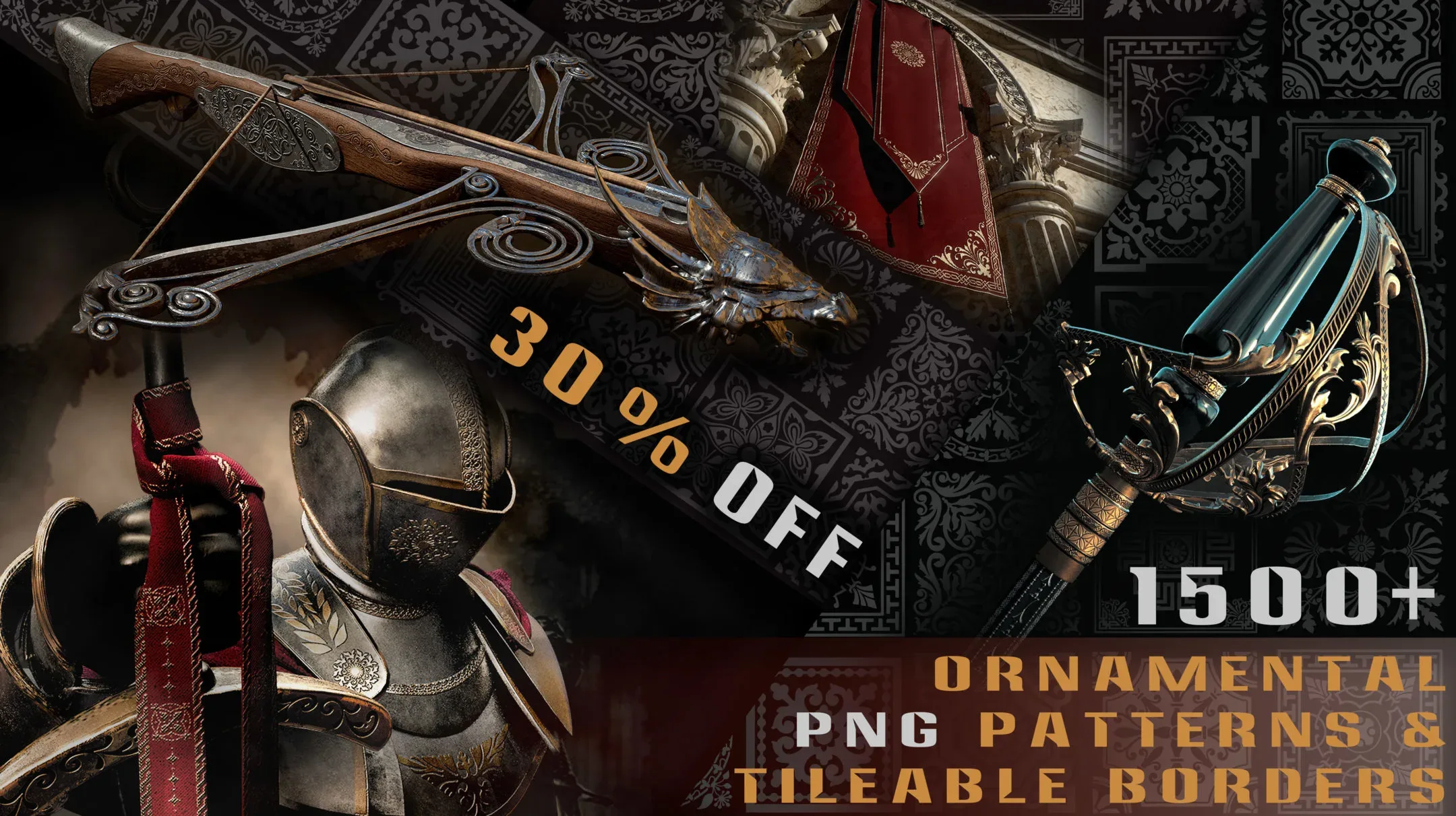 +1500 ornamental seamless ALPHA pattern and borders BUNDLE (30% OFF)