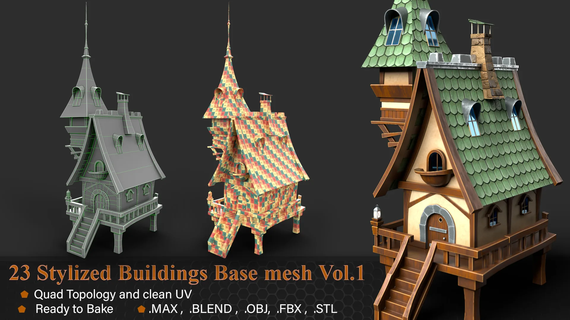 23 Stylized Buildings Base mesh Vol.1