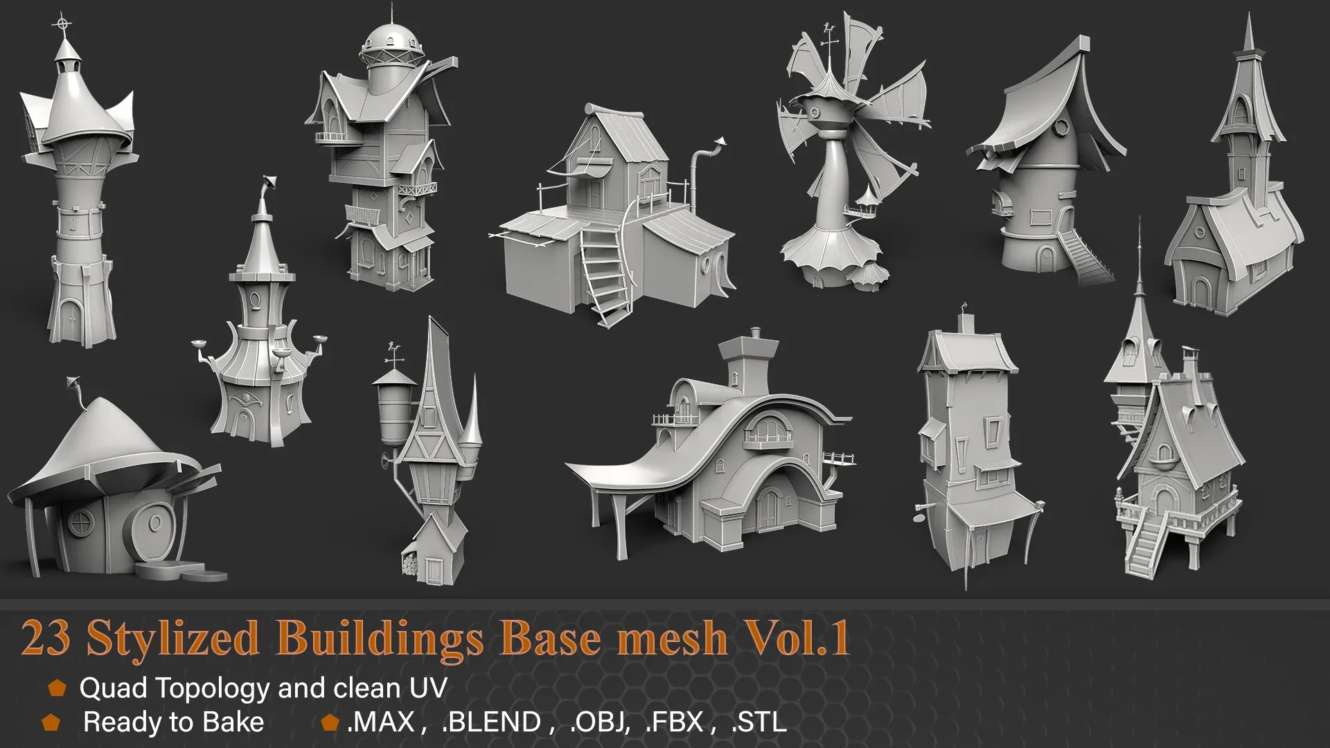 23 Stylized Buildings Base mesh Vol.1